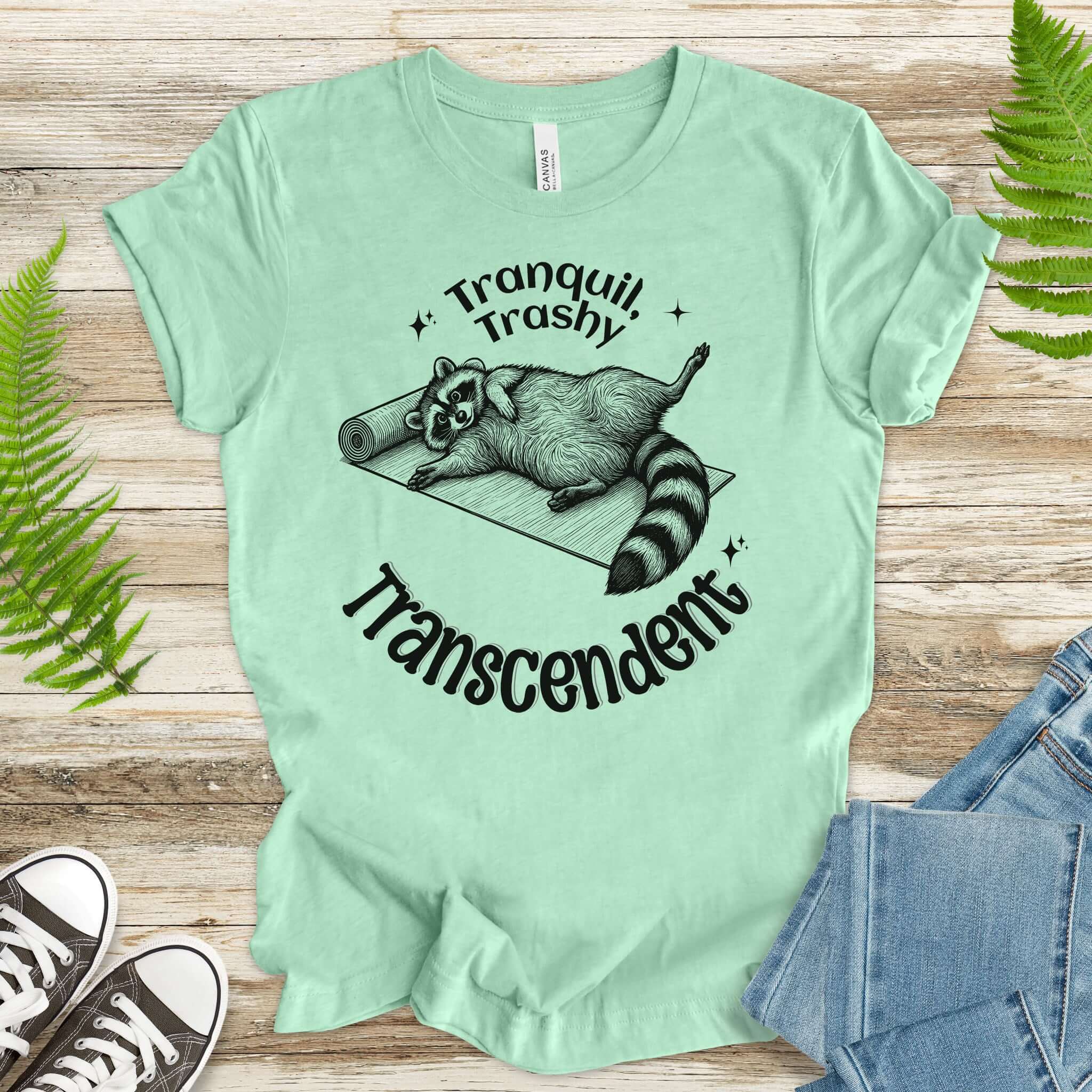 Raccoon Tranquil Trashy Transcendent Yoga T-Shirt