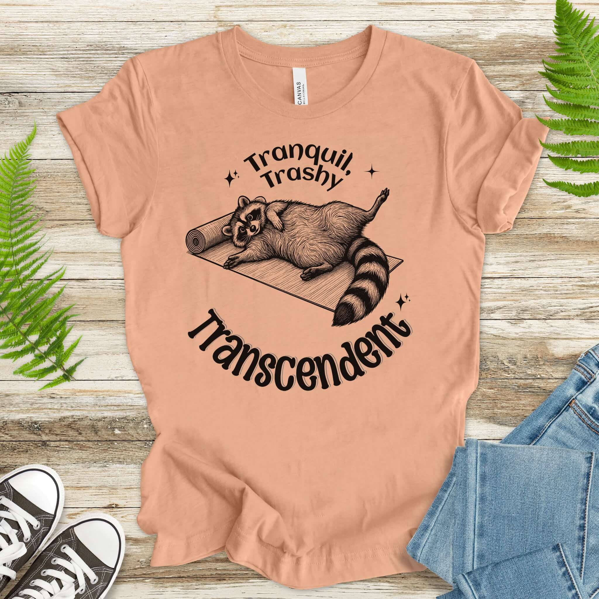 Raccoon Tranquil Trashy Transcendent Yoga T-Shirt