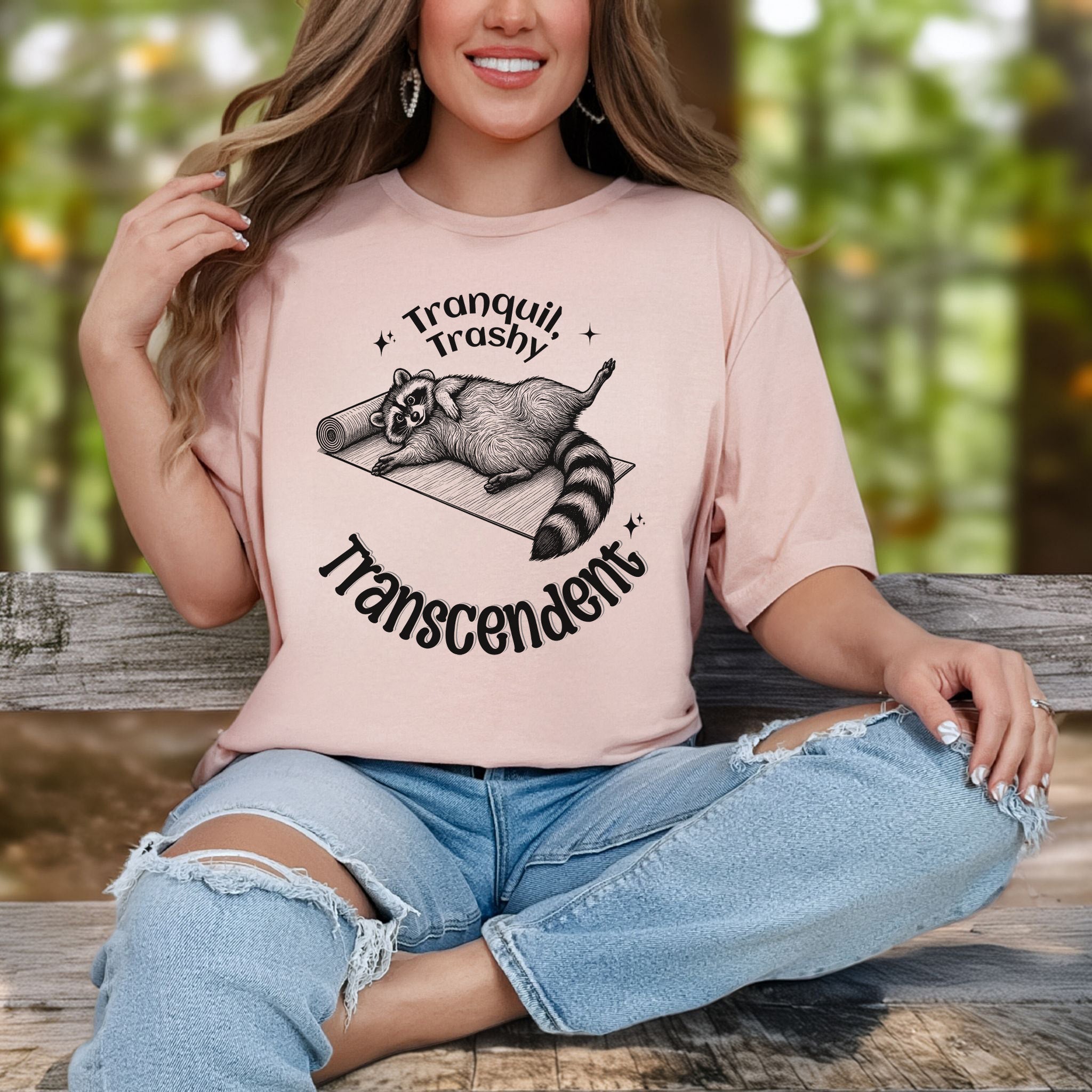 Raccoon Tranquil Trashy Transcendent Yoga T-Shirt