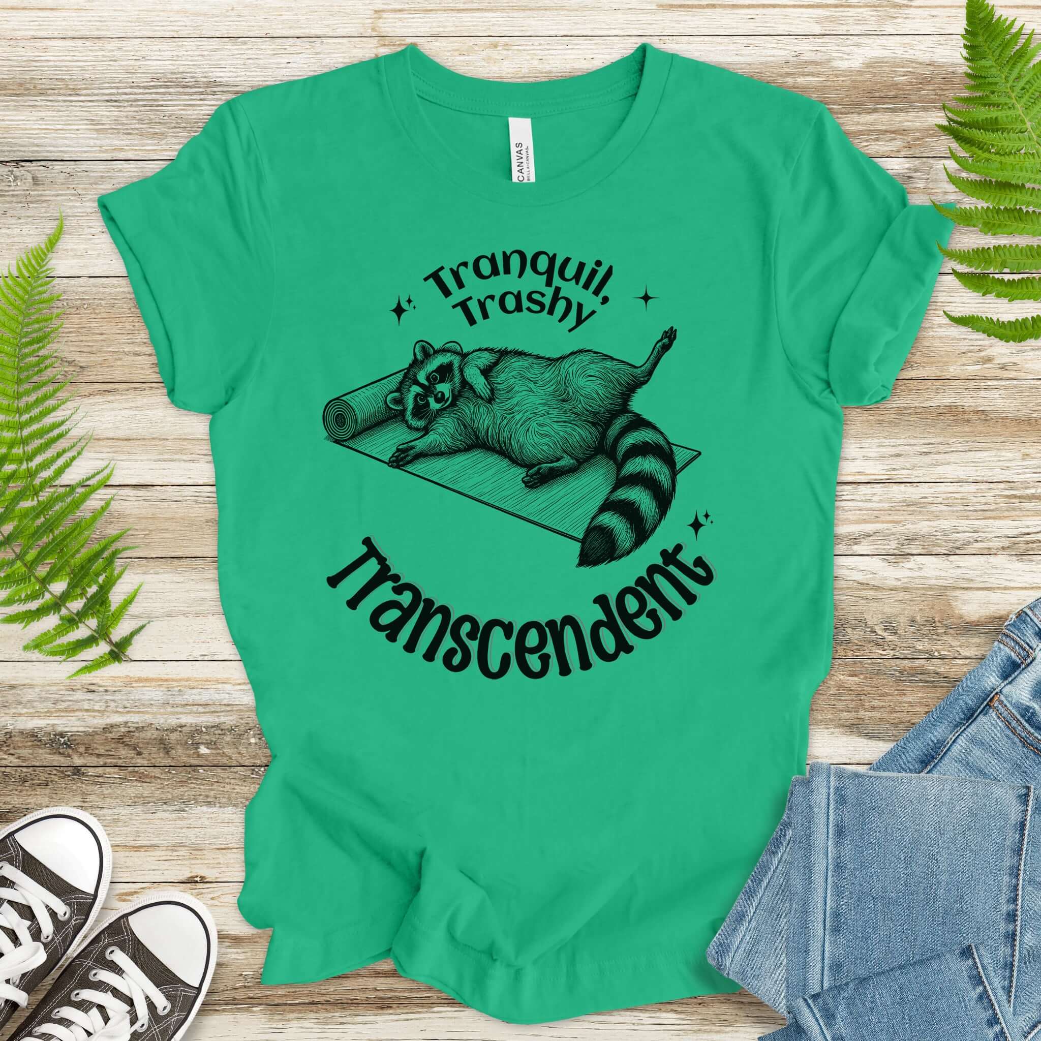 Raccoon Tranquil Trashy Transcendent Yoga T-Shirt