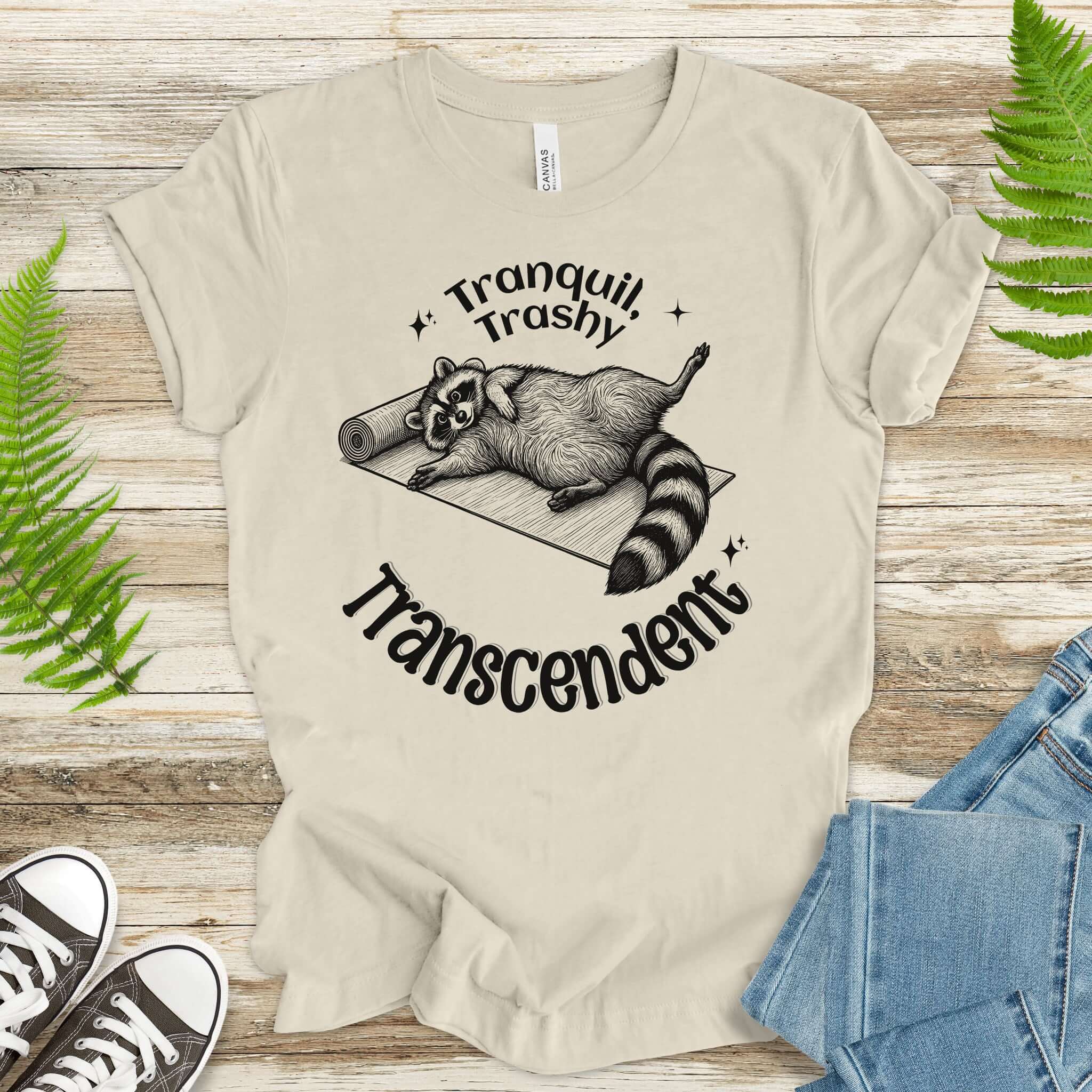 Raccoon Tranquil Trashy Transcendent Yoga T-Shirt
