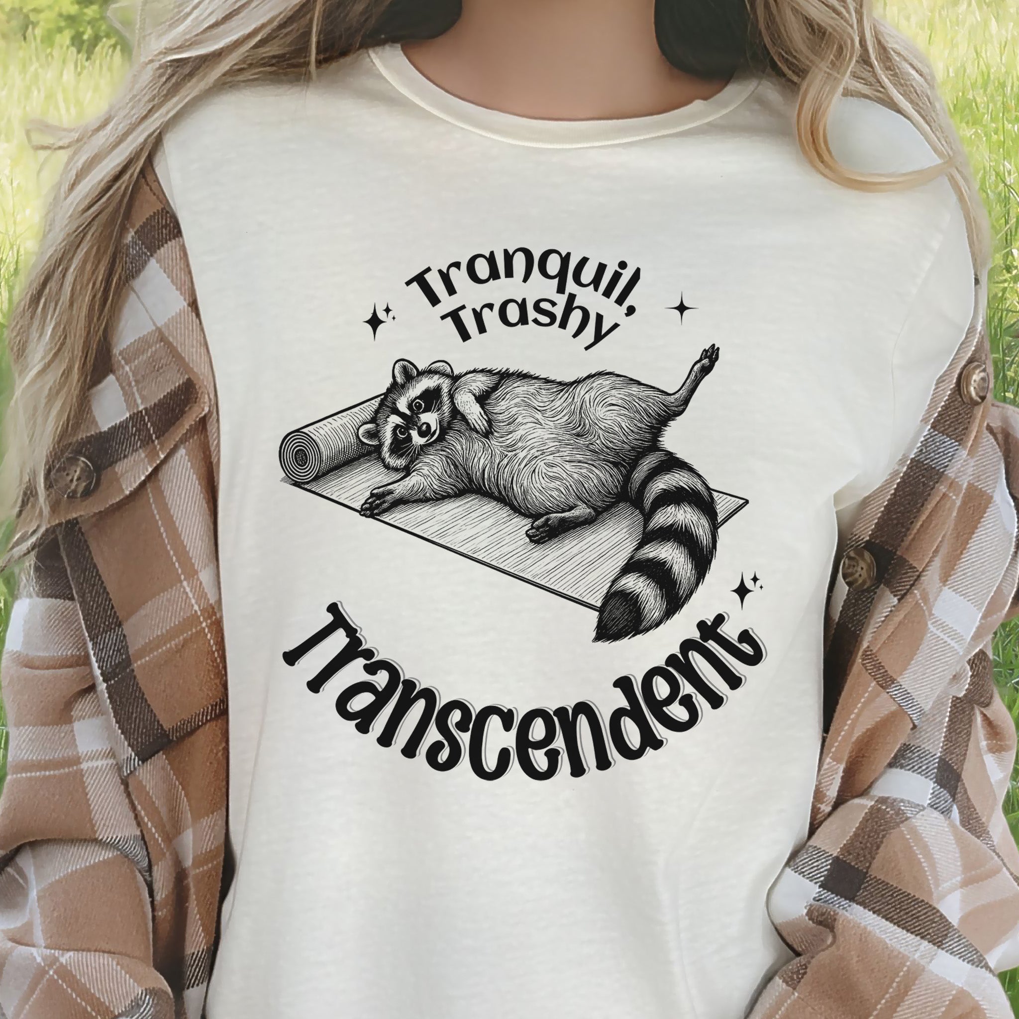 Raccoon Tranquil Trashy Transcendent Yoga T-Shirt