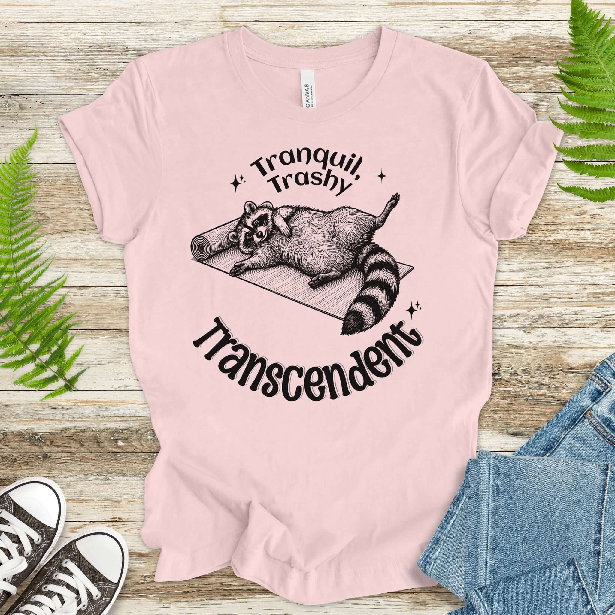 Raccoon Tranquil Trashy Transcendent Yoga T-Shirt