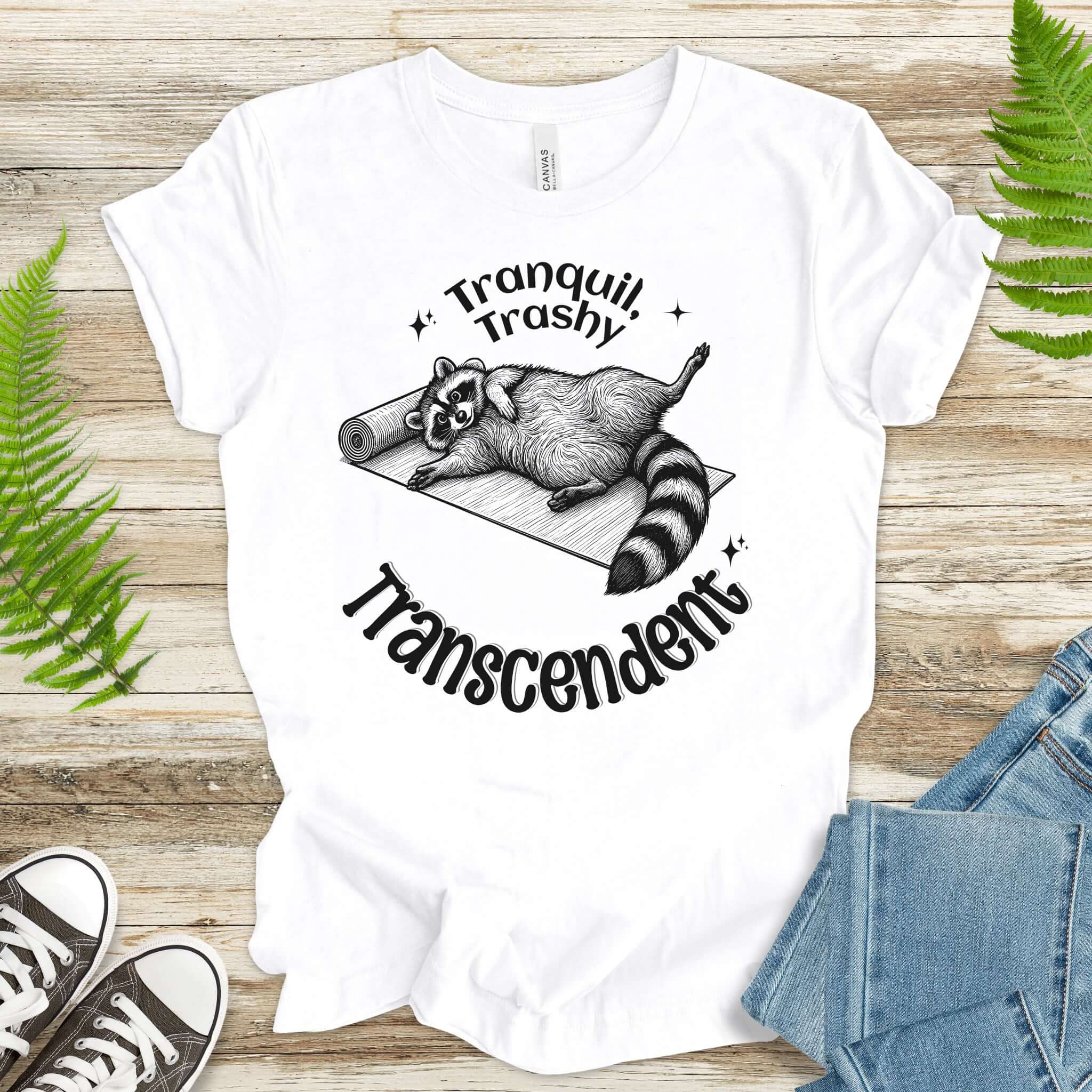 Raccoon Tranquil Trashy Transcendent Yoga T-Shirt