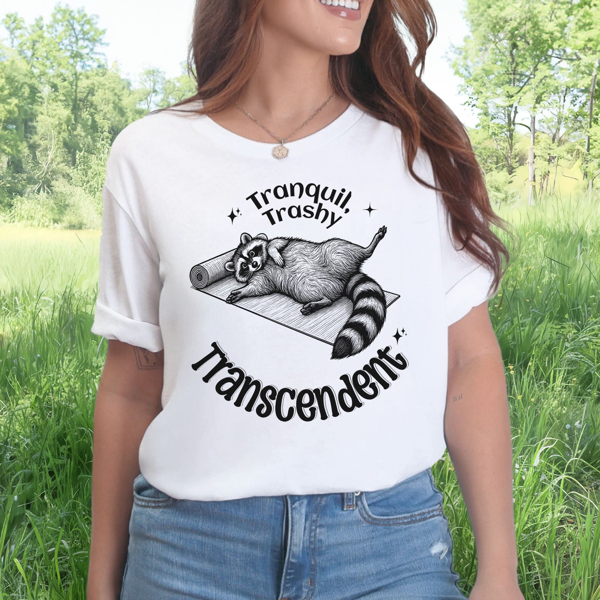 Raccoon Tranquil Trashy Transcendent Yoga T-Shirt