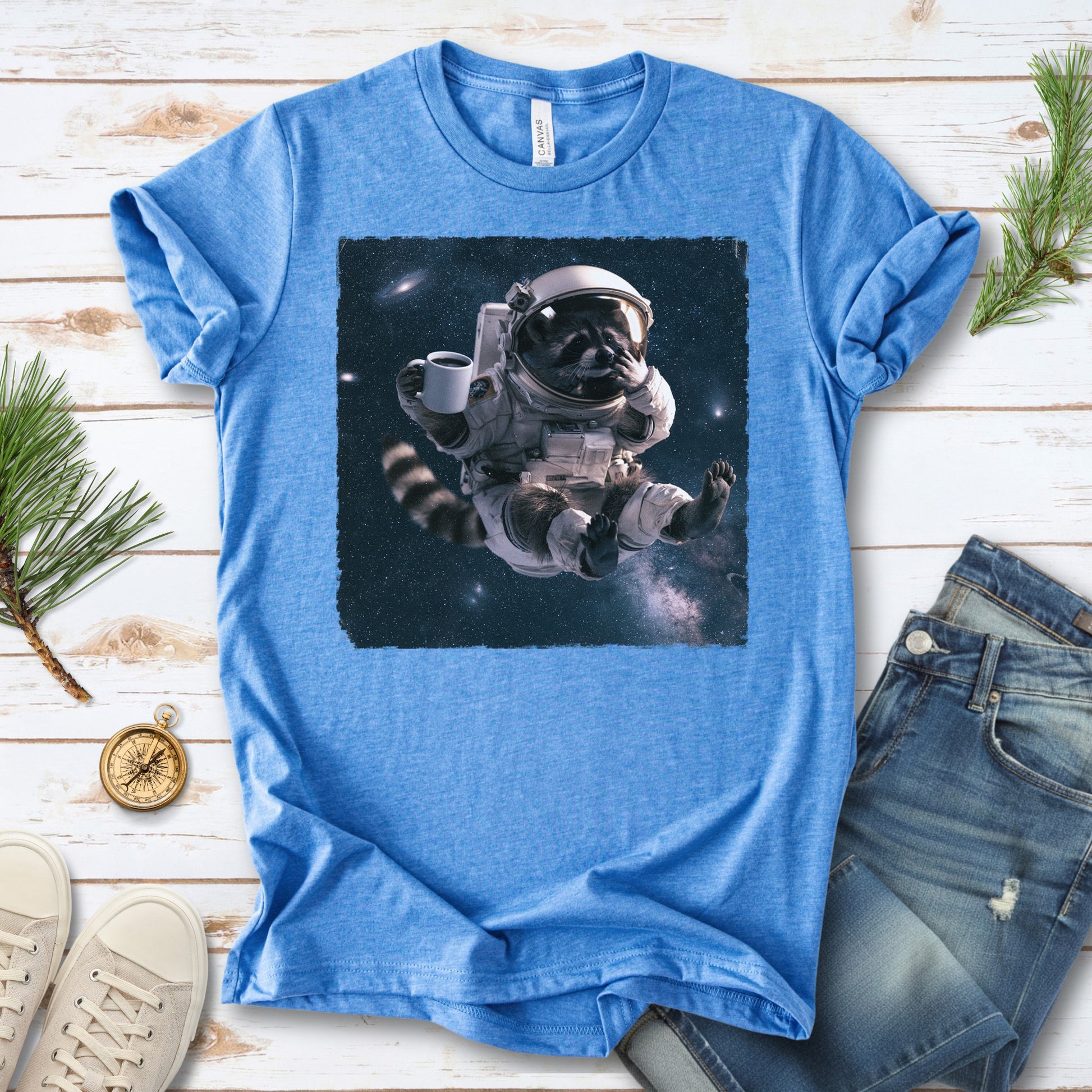 Raccoon Coffee Break Astronaut Funny Space Coffee Lover Gift T-Shirt