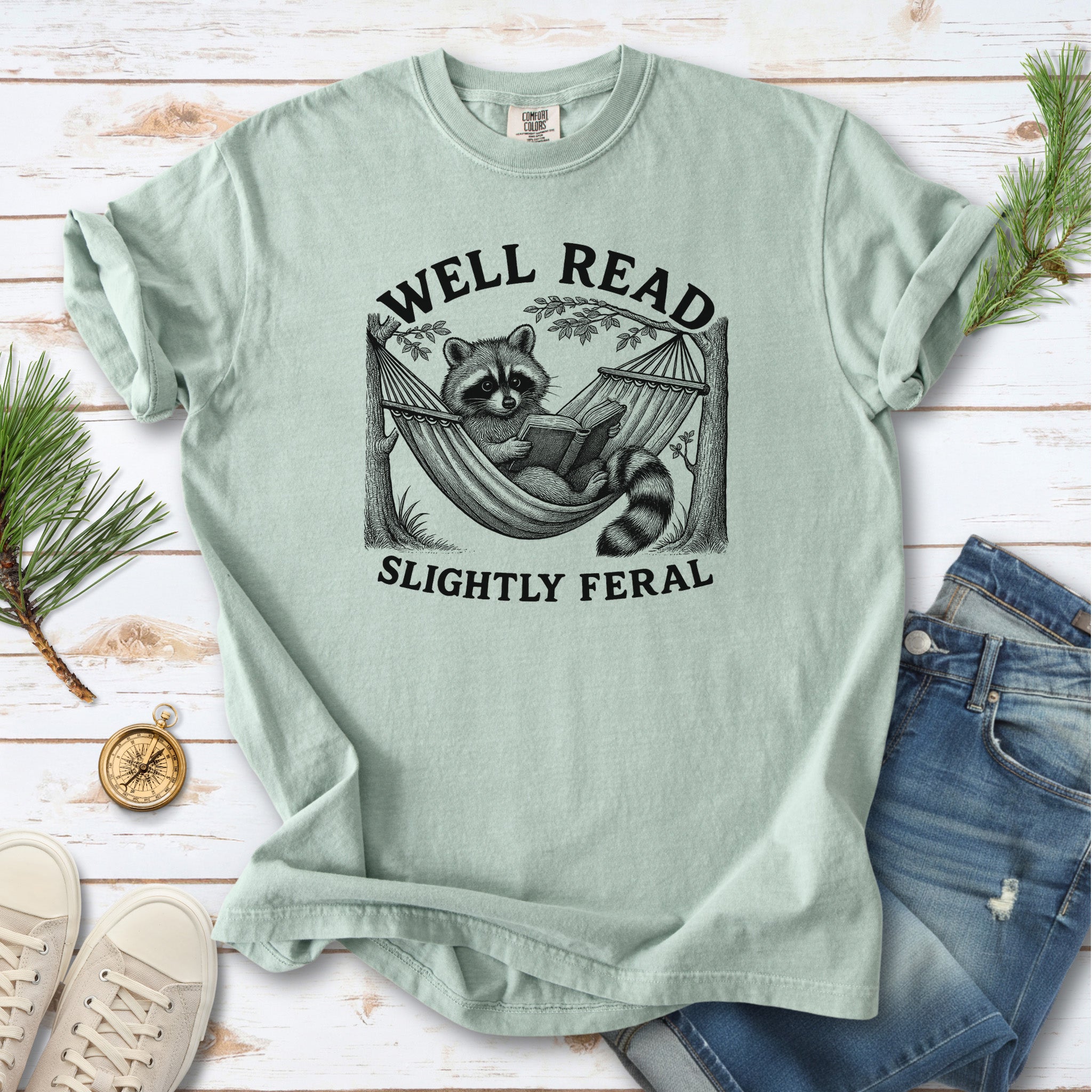 Well Read Slightly Feral Raccoon Comfort Colors Shirt