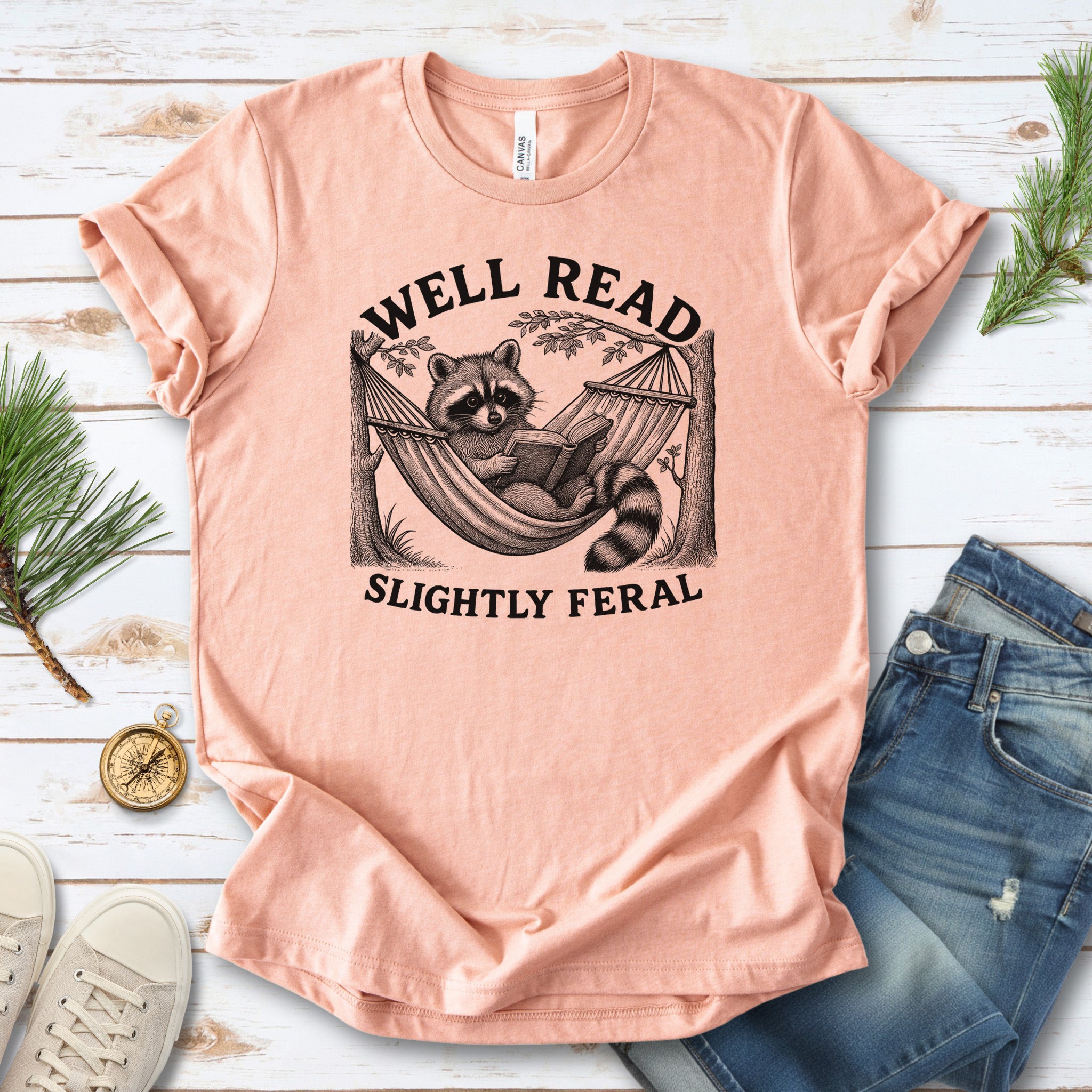 Well Read Slightly Feral Raccoon Camping T-Shirt