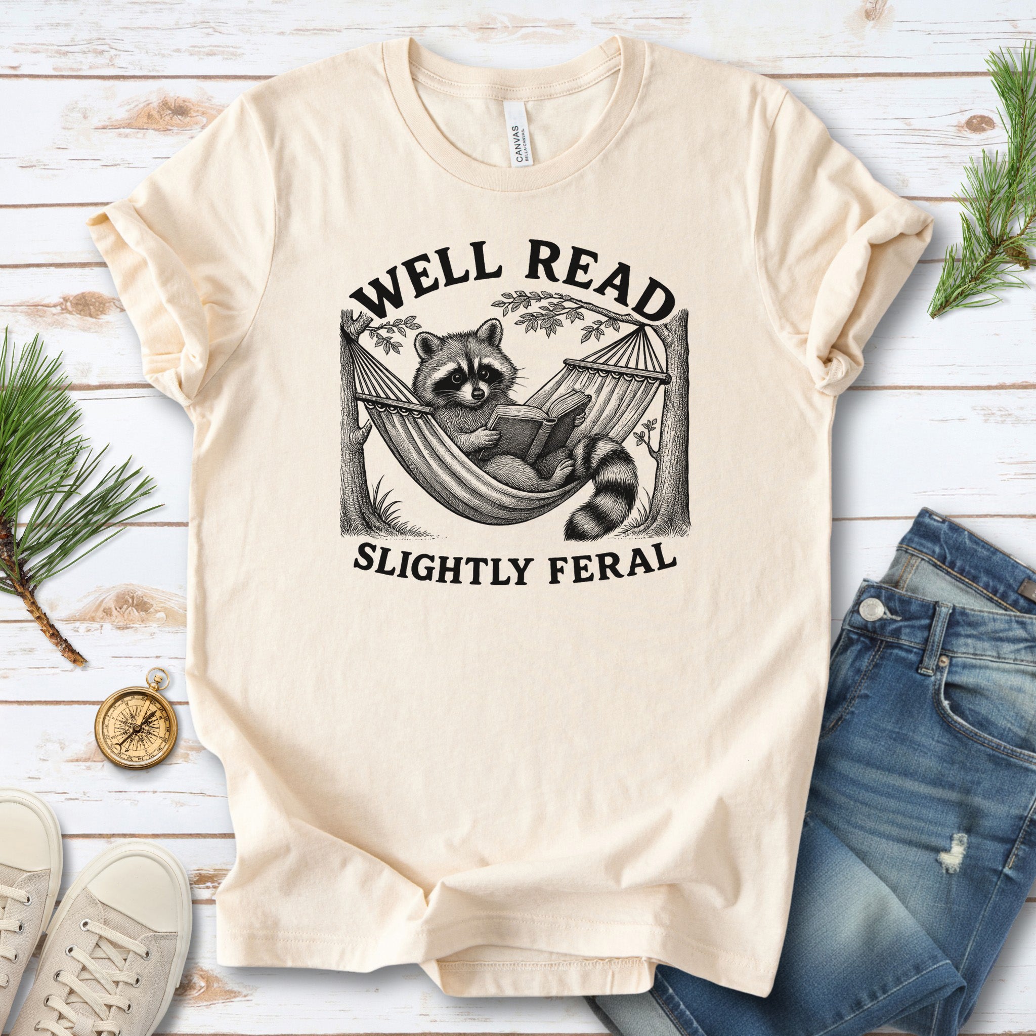 Well Read Slightly Feral Raccoon Camping T-Shirt