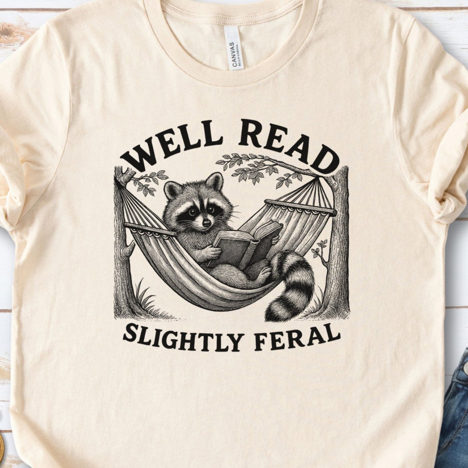 Well Read Slightly Feral Raccoon Camping T-Shirt