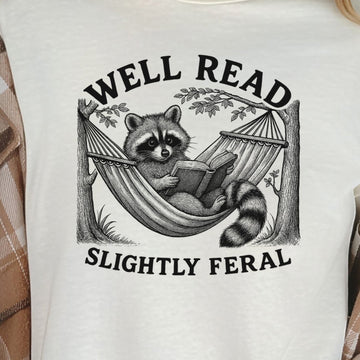 Well Read Slightly Feral Raccoon Camping T-Shirt