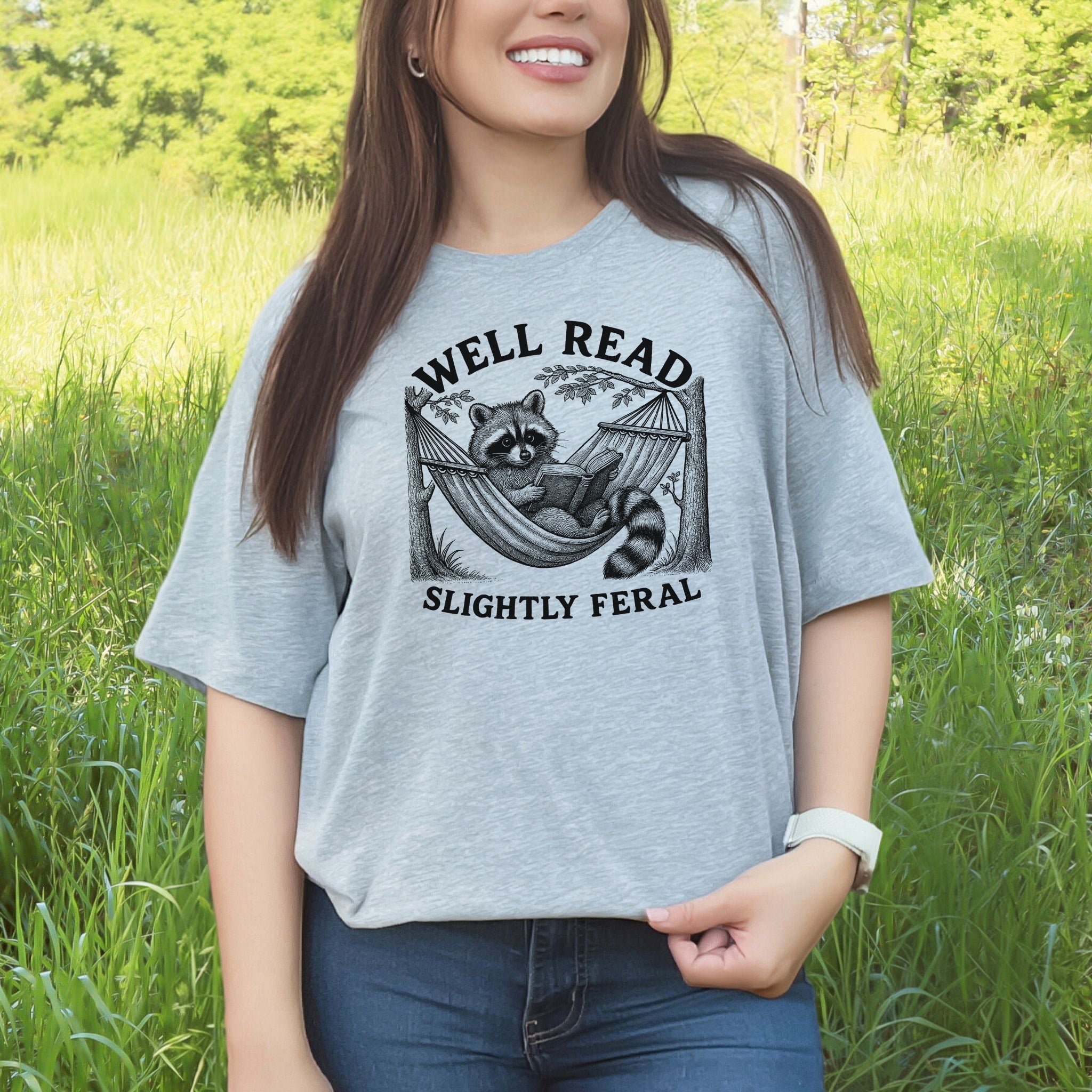 Well Read Slightly Feral Raccoon Camping T-Shirt