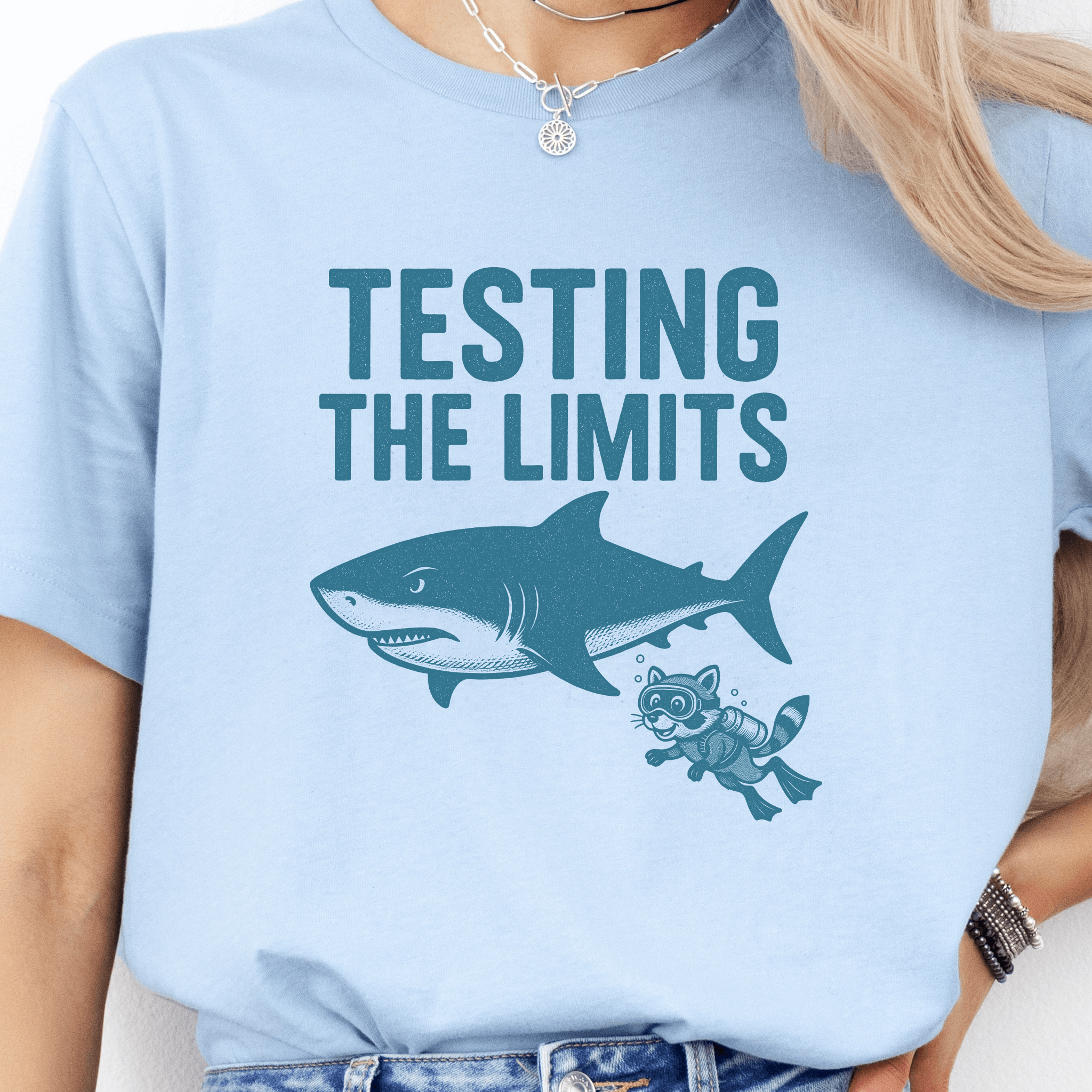 Testing the Limits Shirt – Funny Raccoon & Shark Scuba T-Shirt