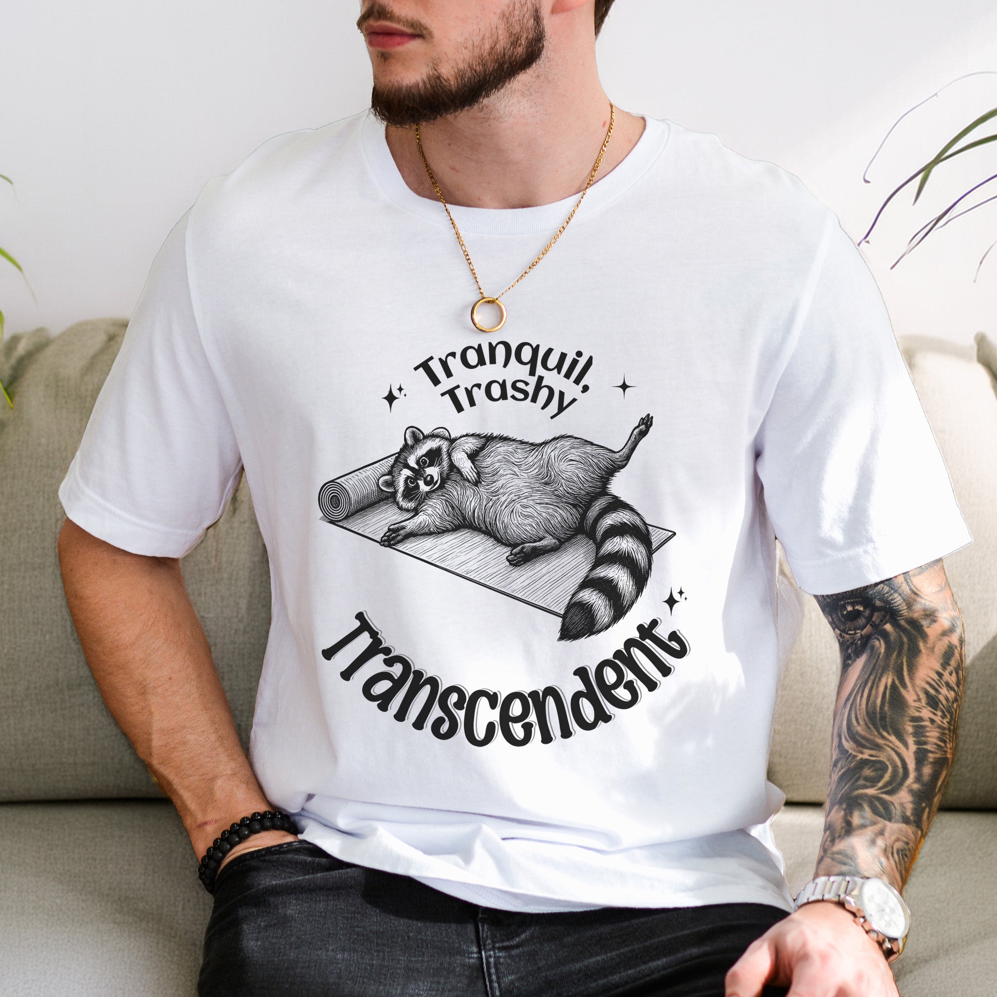 Raccoon Tranquil Trashy Transcendent Yoga T-Shirt