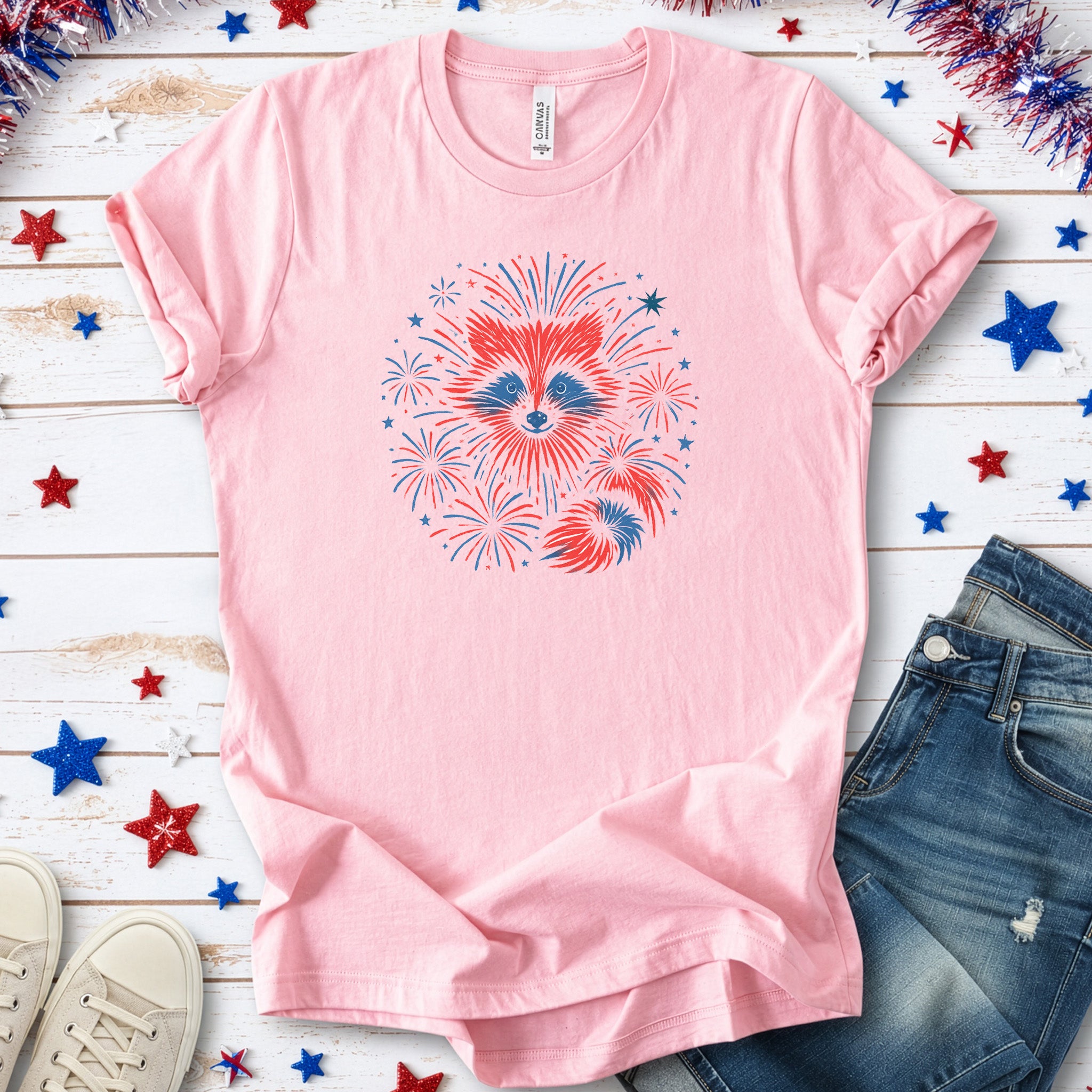 Firework Raccoon 4th of July T-Shirt