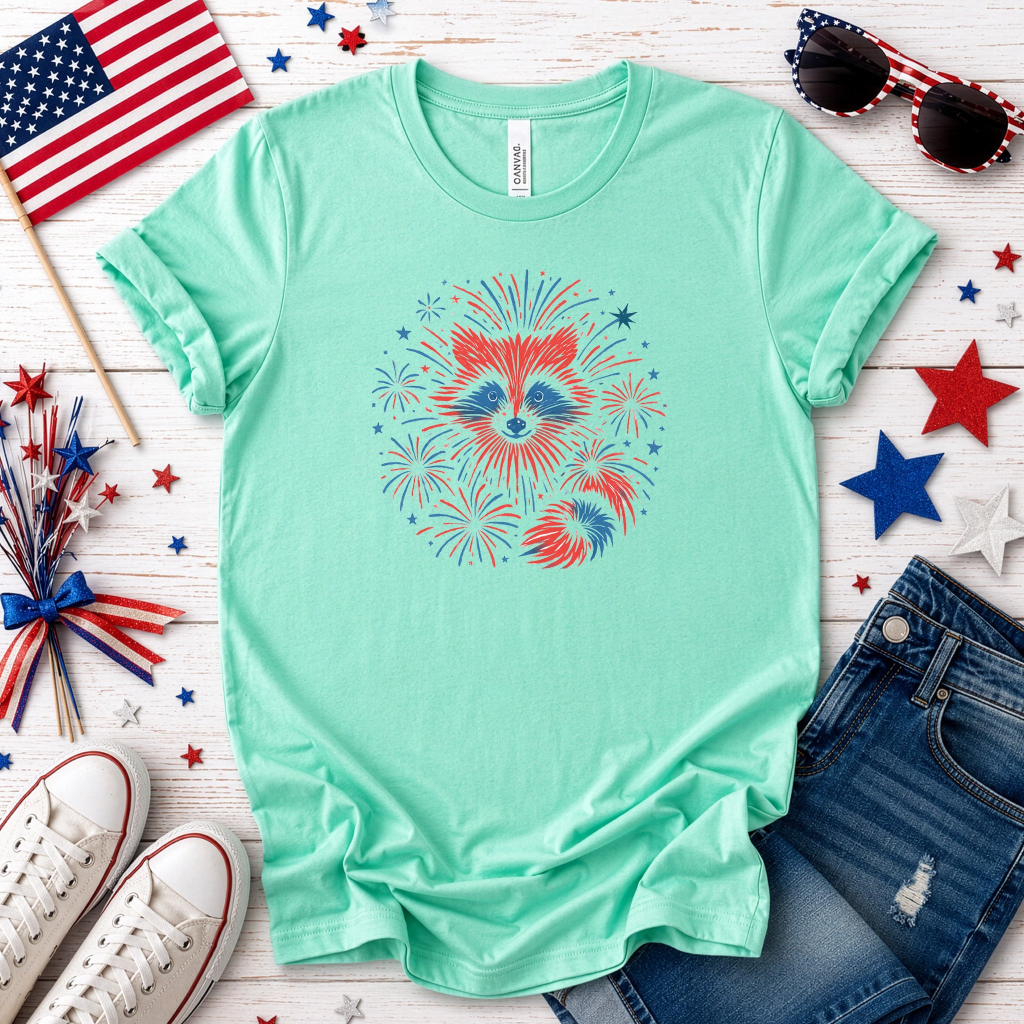 Firework Raccoon 4th of July T-Shirt