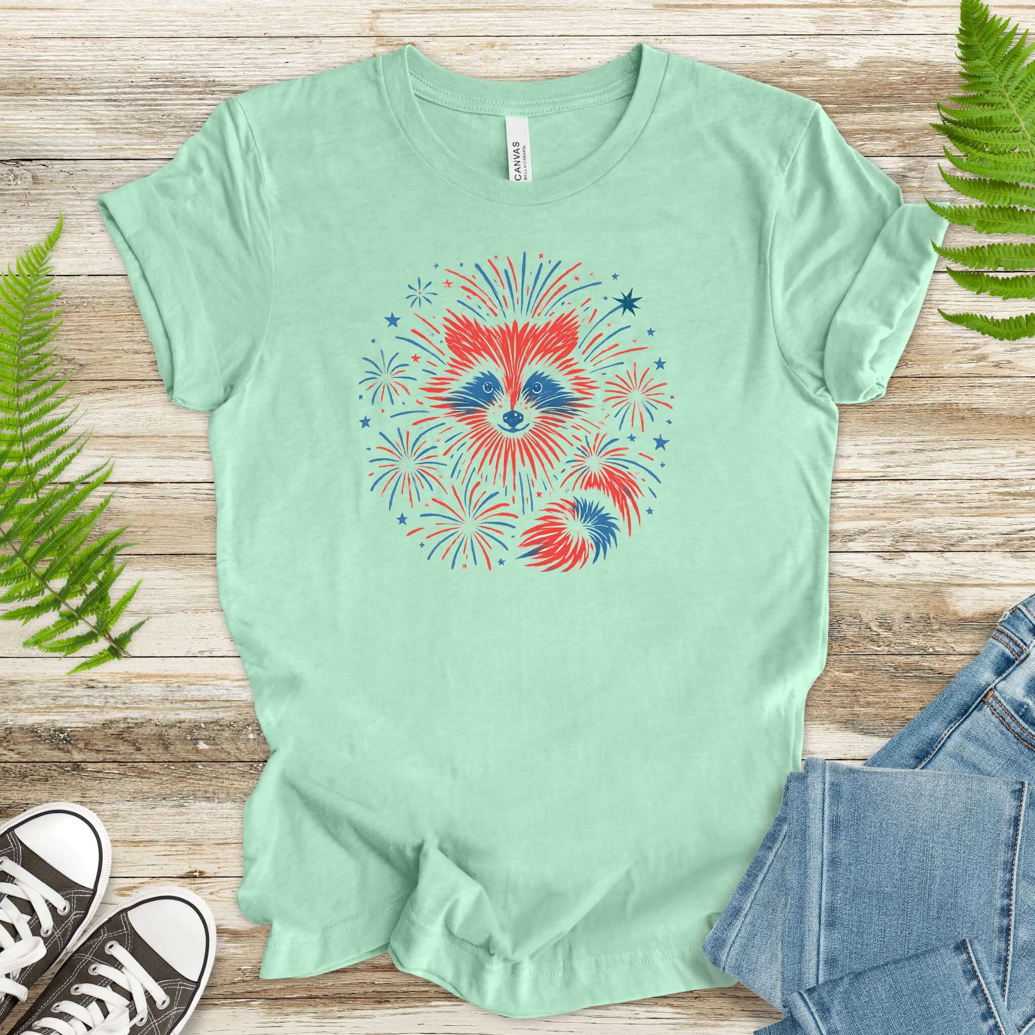 Firework Raccoon 4th of July T-Shirt