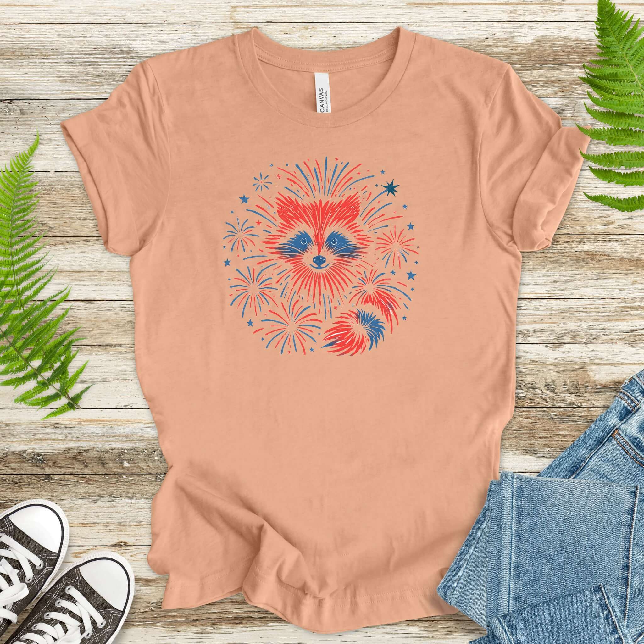 Firework Raccoon 4th of July T-Shirt