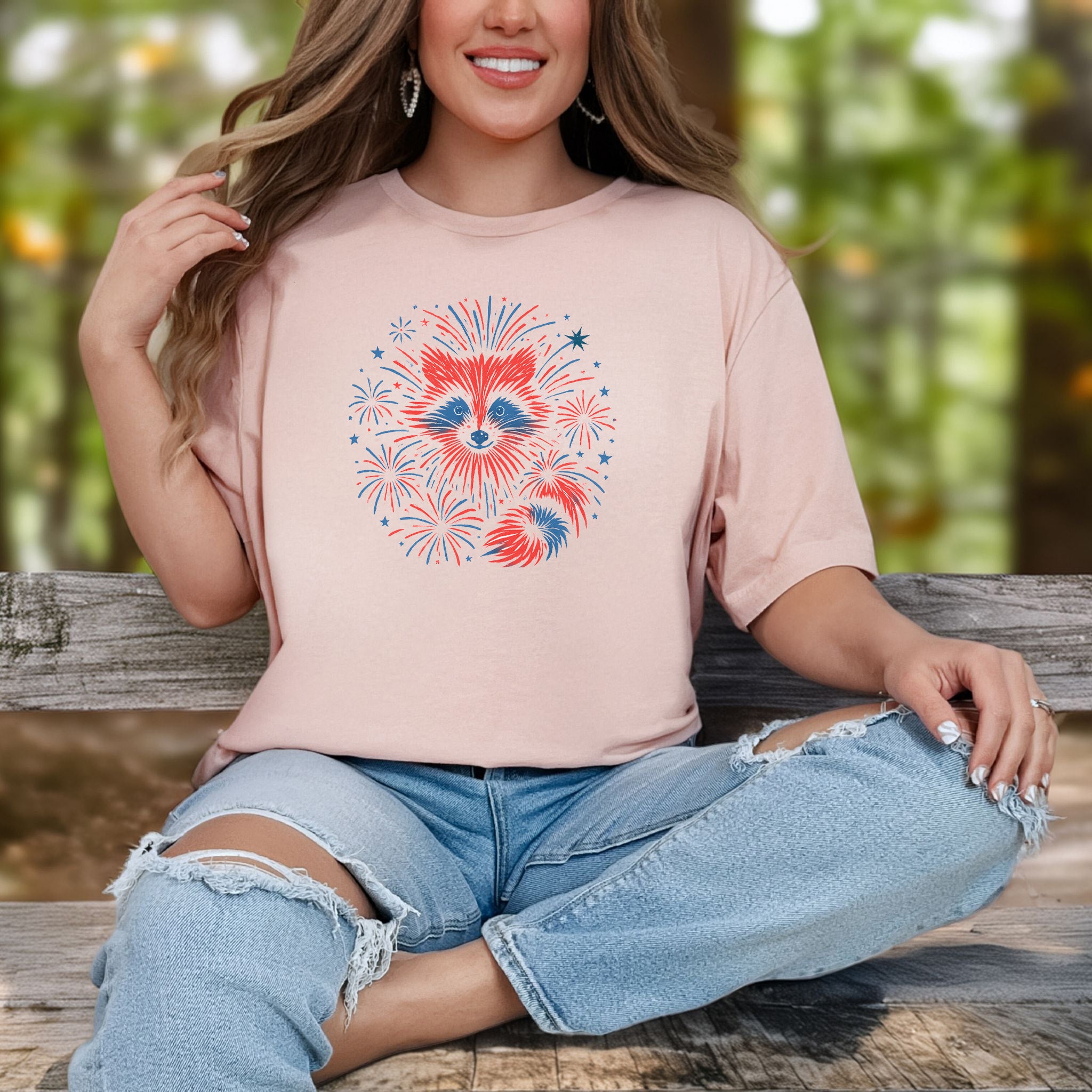 Firework Raccoon 4th of July T-Shirt