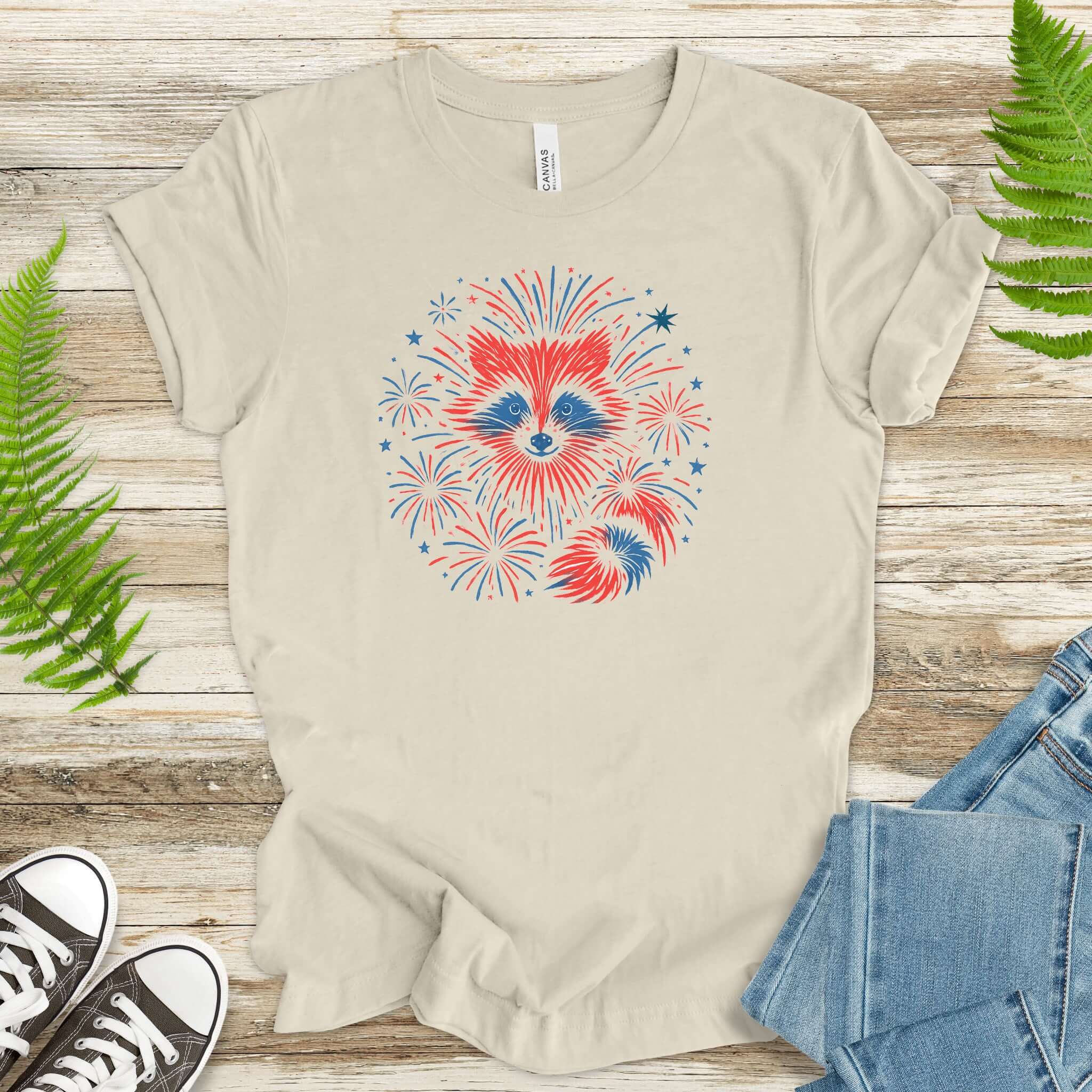 Firework Raccoon 4th of July T-Shirt