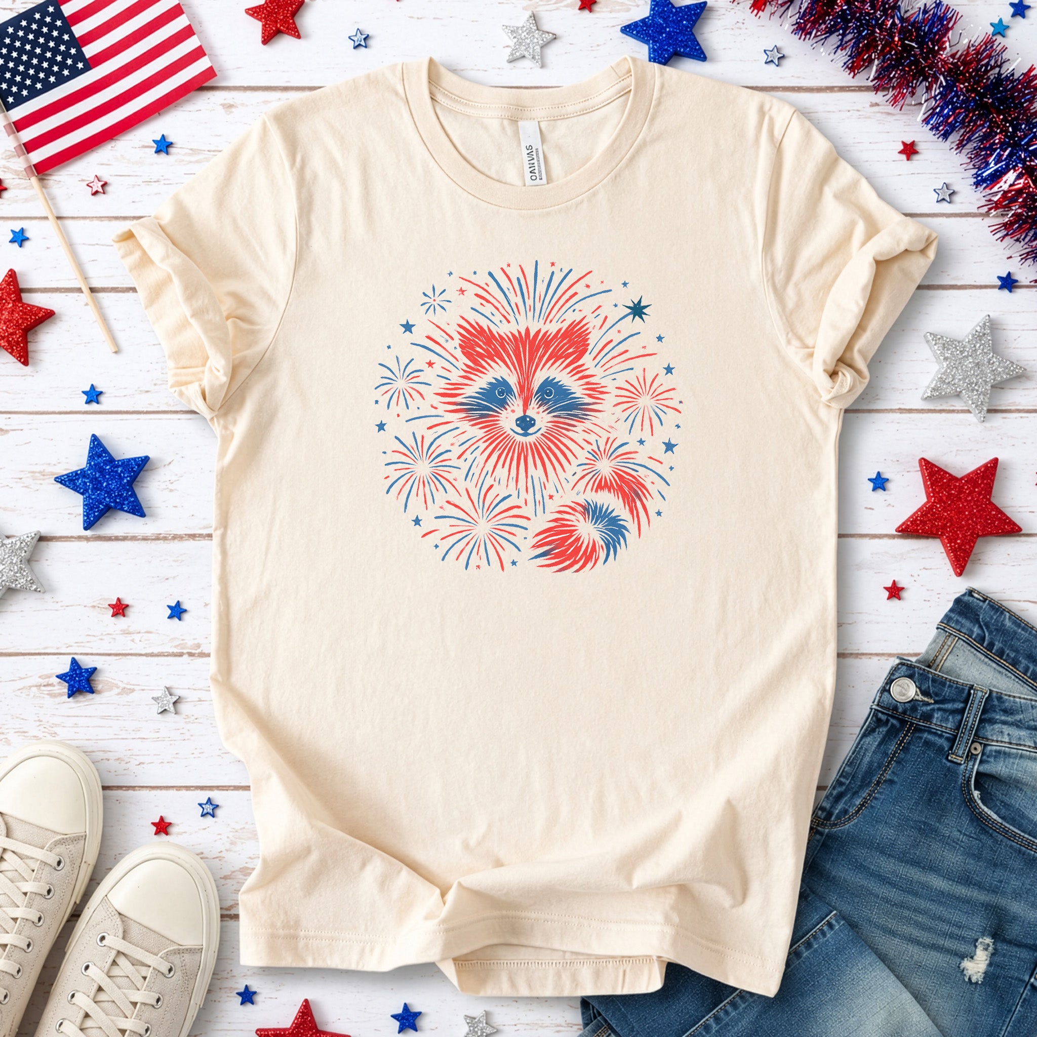 Firework Raccoon 4th of July T-Shirt