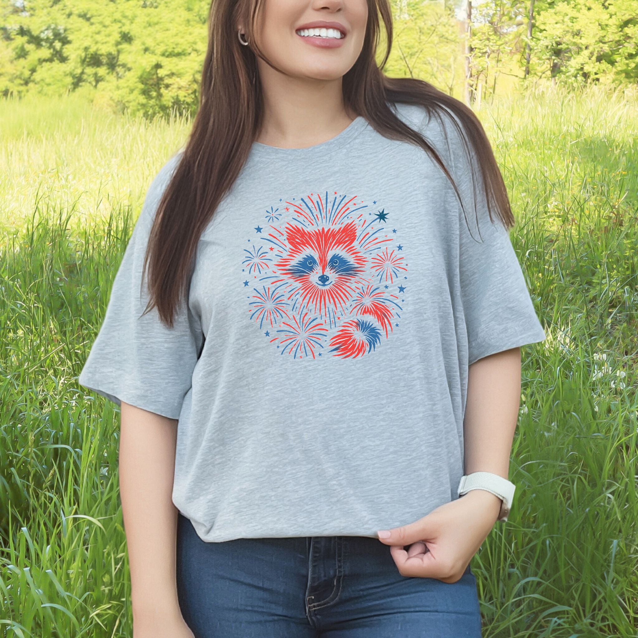 Firework Raccoon 4th of July T-Shirt