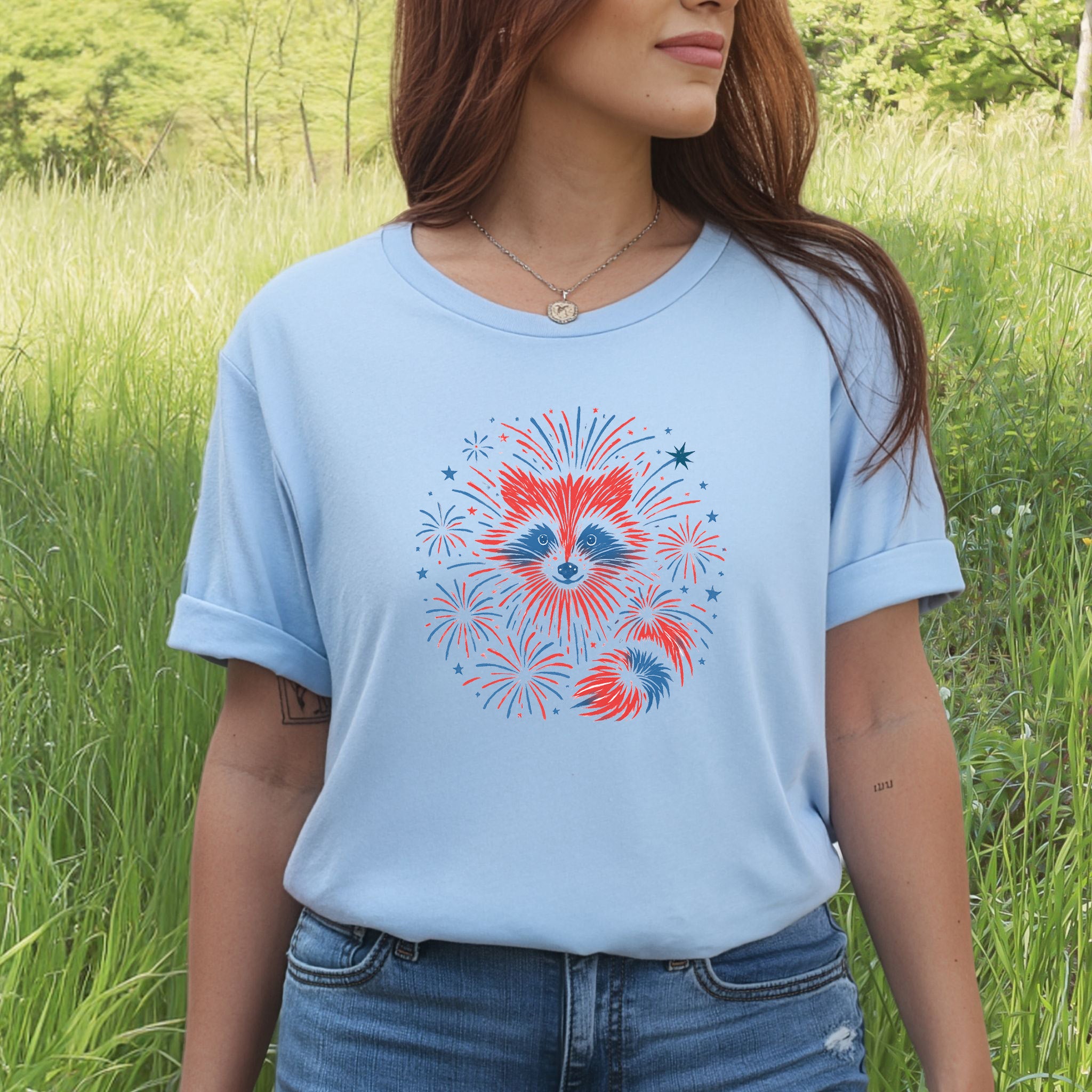 Firework Raccoon 4th of July T-Shirt