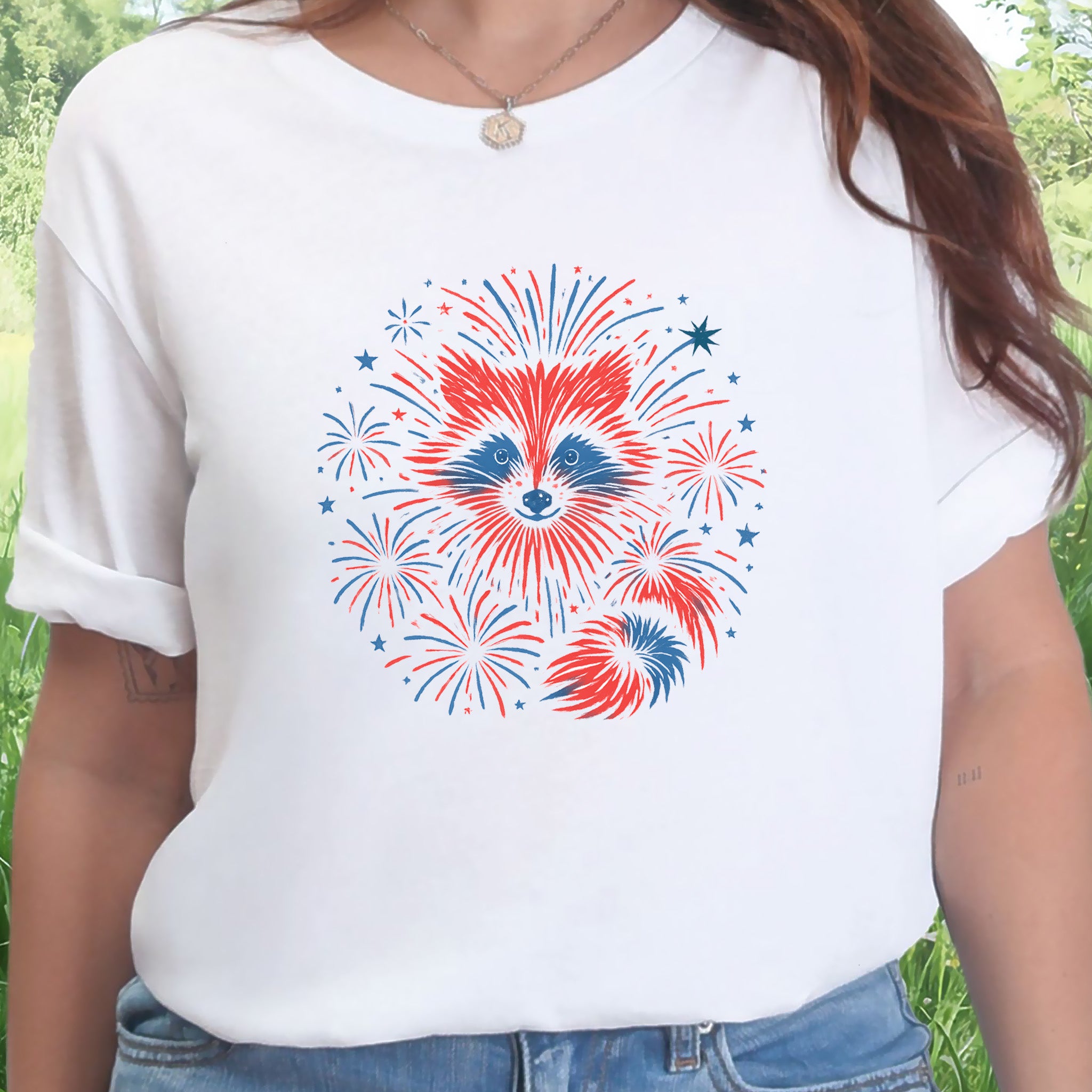 Firework Raccoon 4th of July T-Shirt