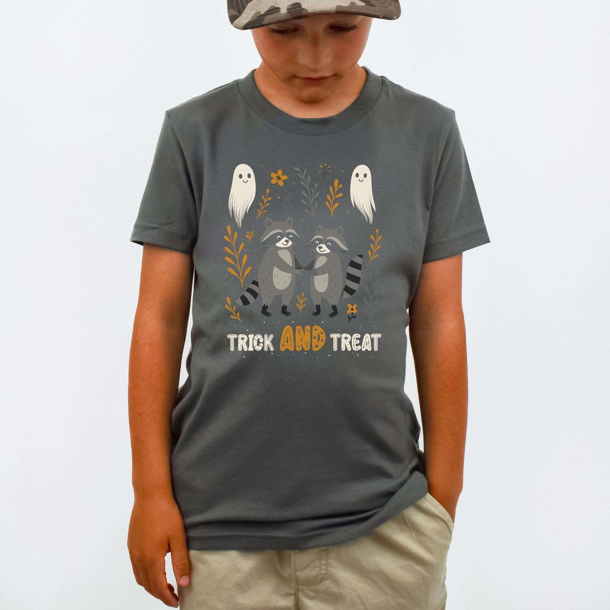 Trick AND Treat Raccoon Youth T-Shirt – Halloween Ghost Squad
