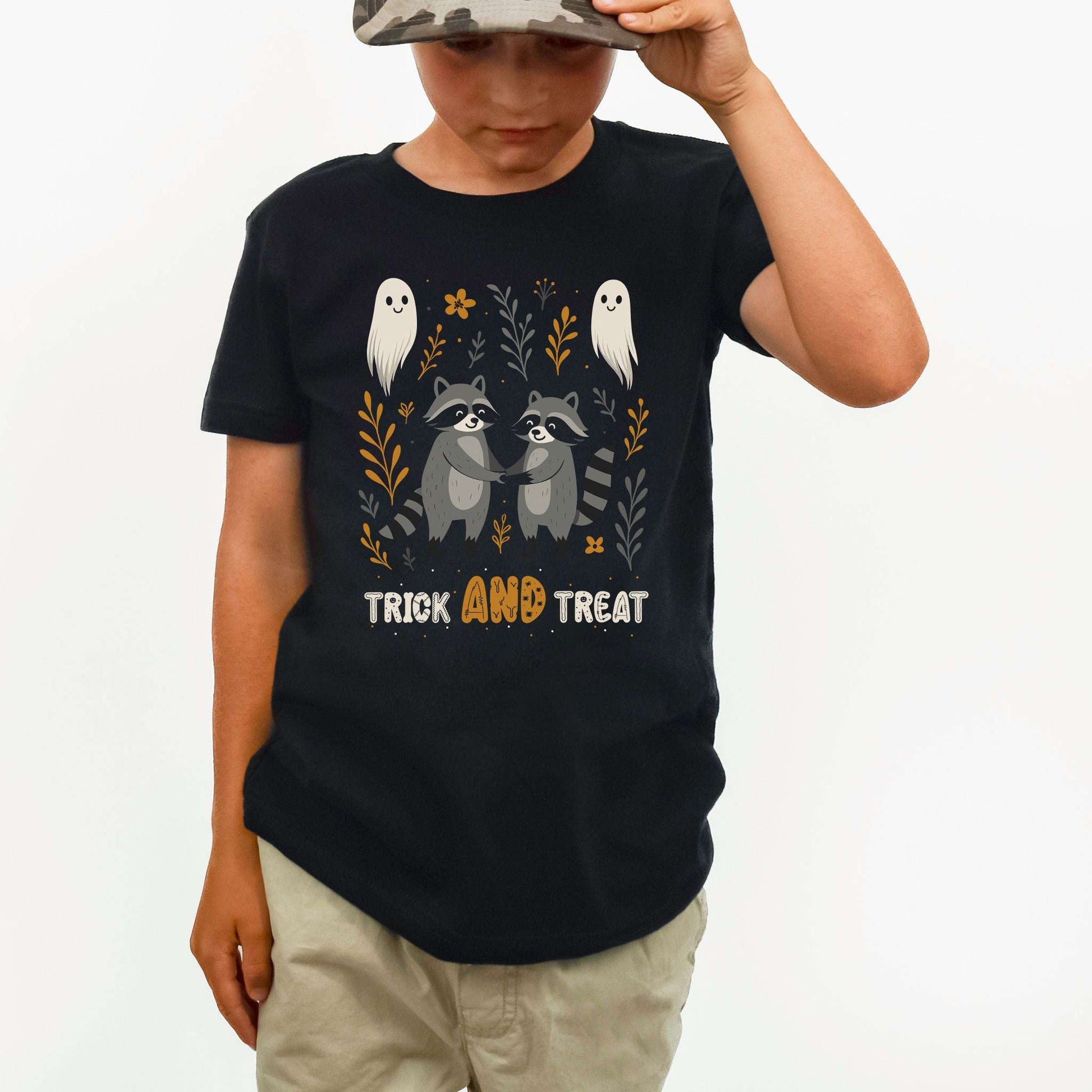 Trick AND Treat Raccoon Youth T-Shirt – Halloween Ghost Squad