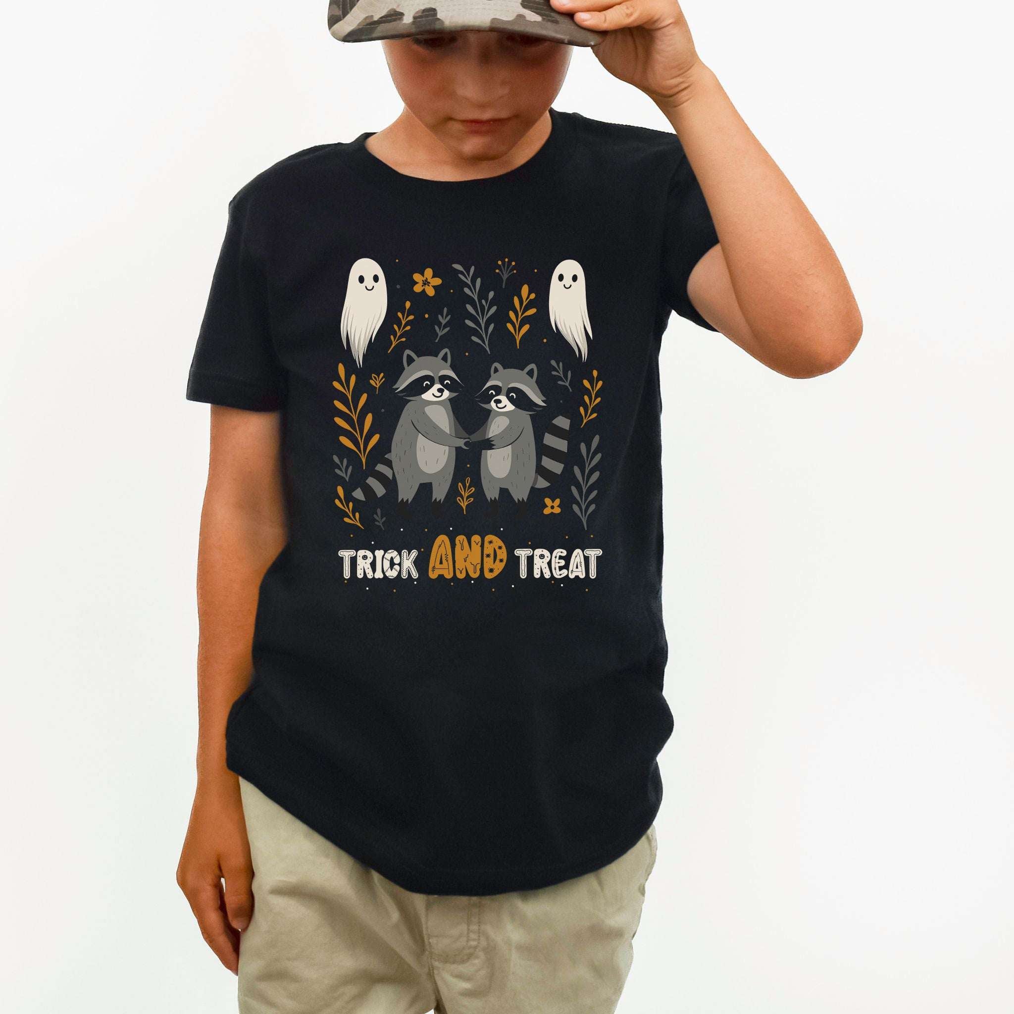 Trick AND Treat Raccoon Youth T-Shirt – Halloween Ghost Squad