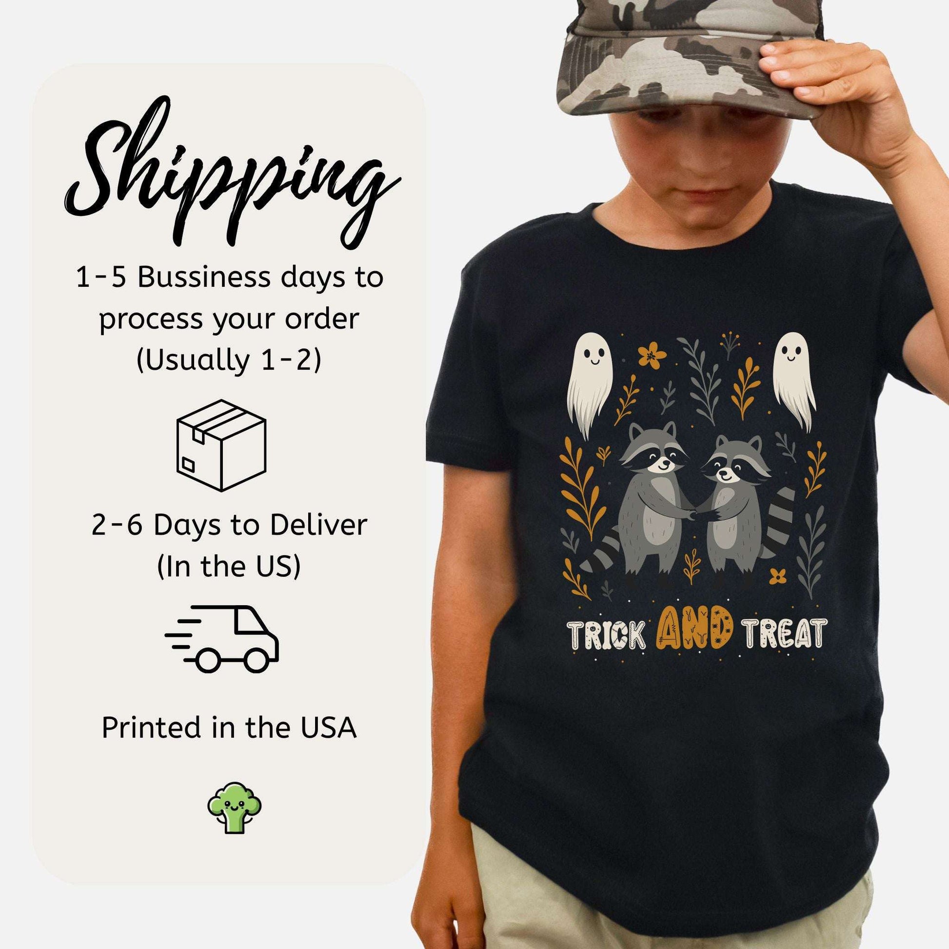 Trick AND Treat Raccoon Youth T-Shirt – Halloween Ghost Squad