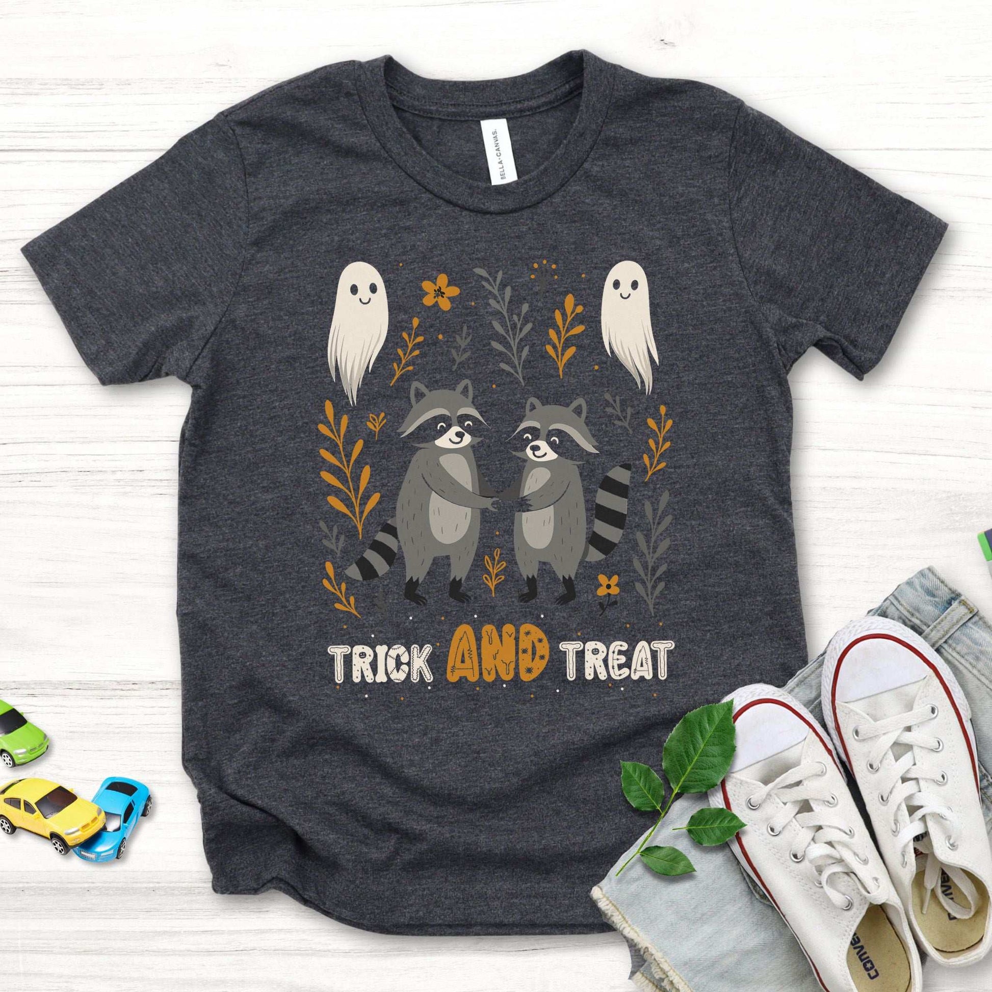 Trick AND Treat Raccoon Youth T-Shirt – Halloween Ghost Squad