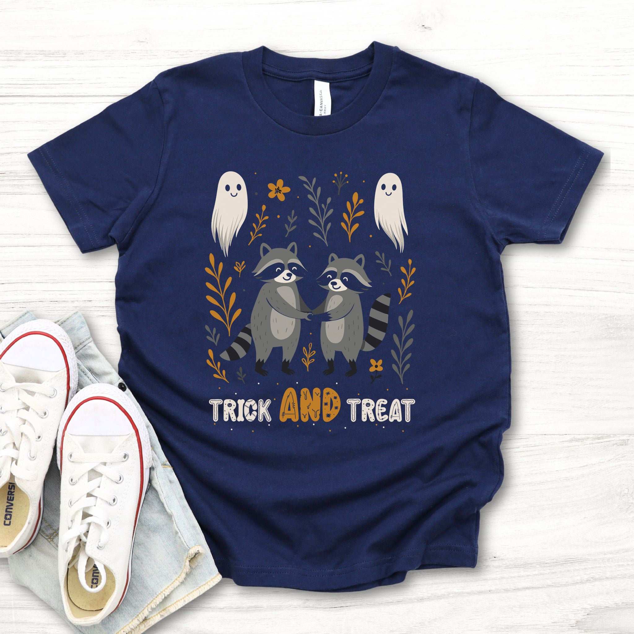 Trick AND Treat Raccoon Youth T-Shirt – Halloween Ghost Squad