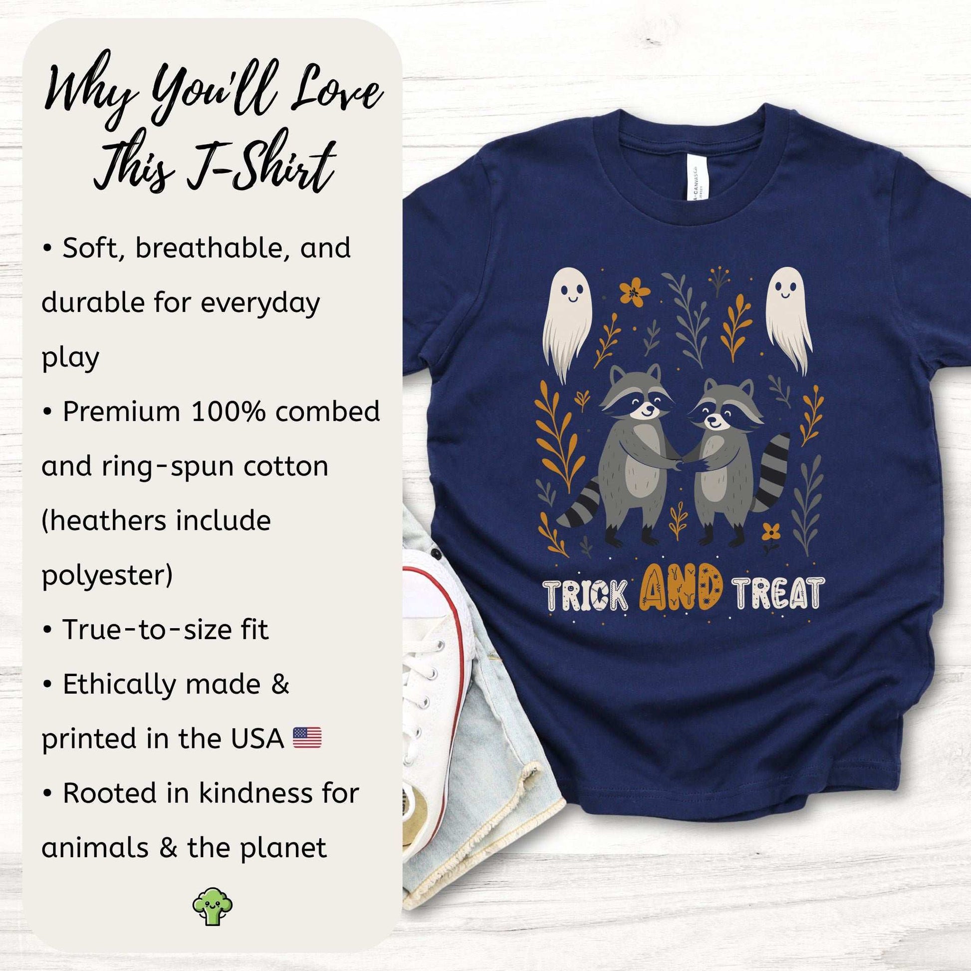 Trick AND Treat Raccoon Youth T-Shirt – Halloween Ghost Squad