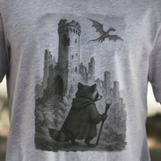 Raccoon Wizard and Dragon Castle T-Shirt – Fantasy Animal Adventure Tee