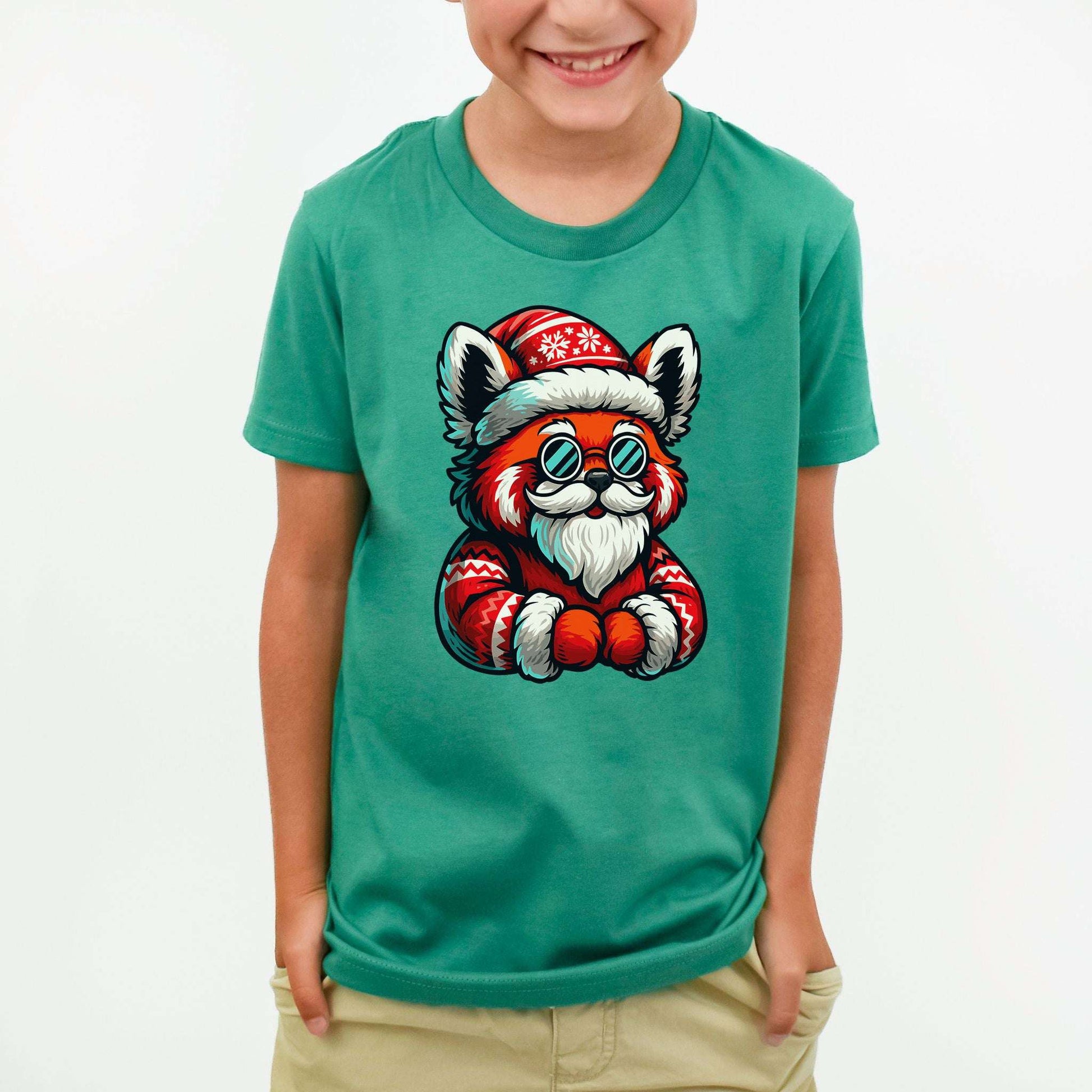 Red Panda Claus Kids T-Shirt – Funny Cool Santa Christmas Tee, Youth Tee