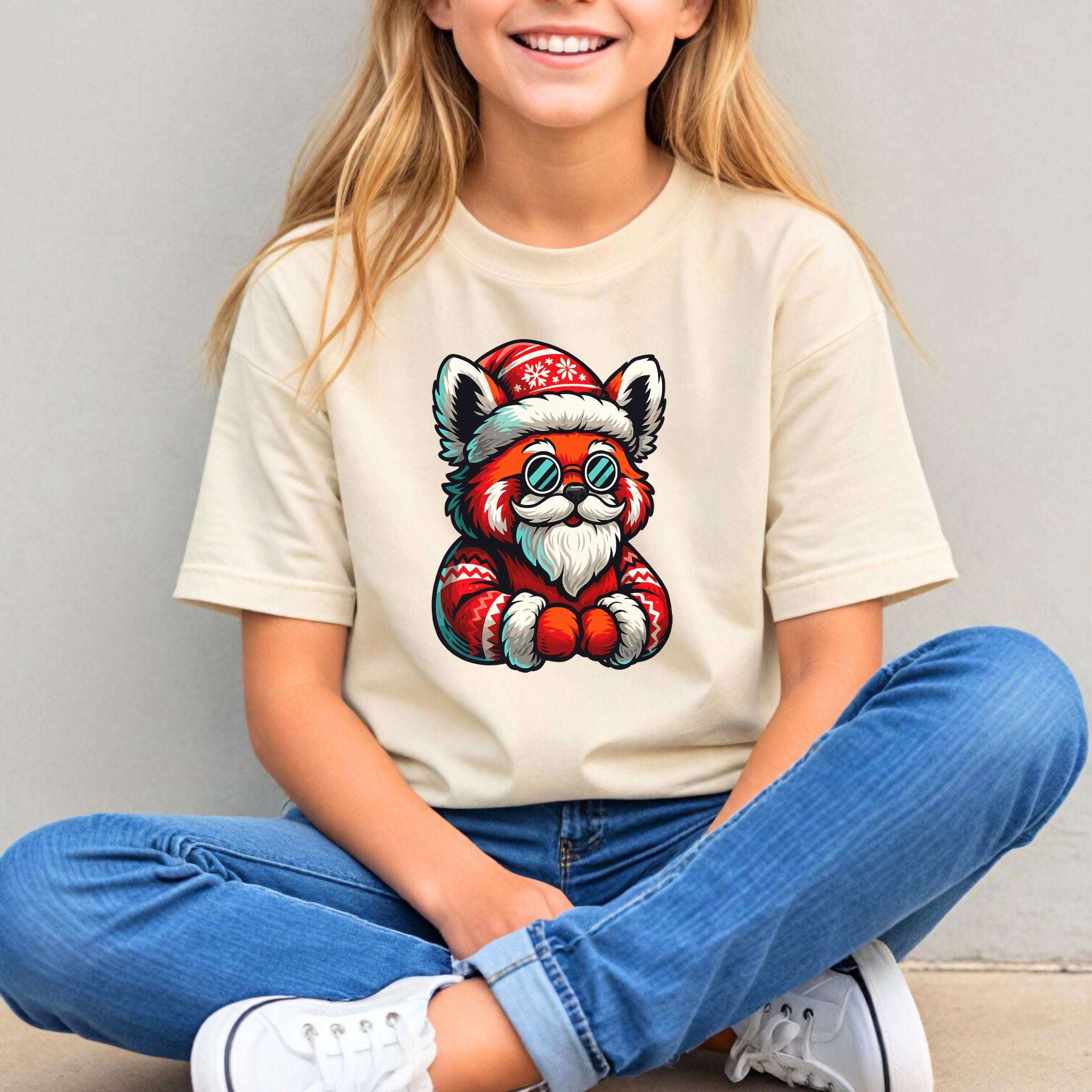 Red Panda Claus Kids T-Shirt – Funny Cool Santa Christmas Tee, Youth Tee
