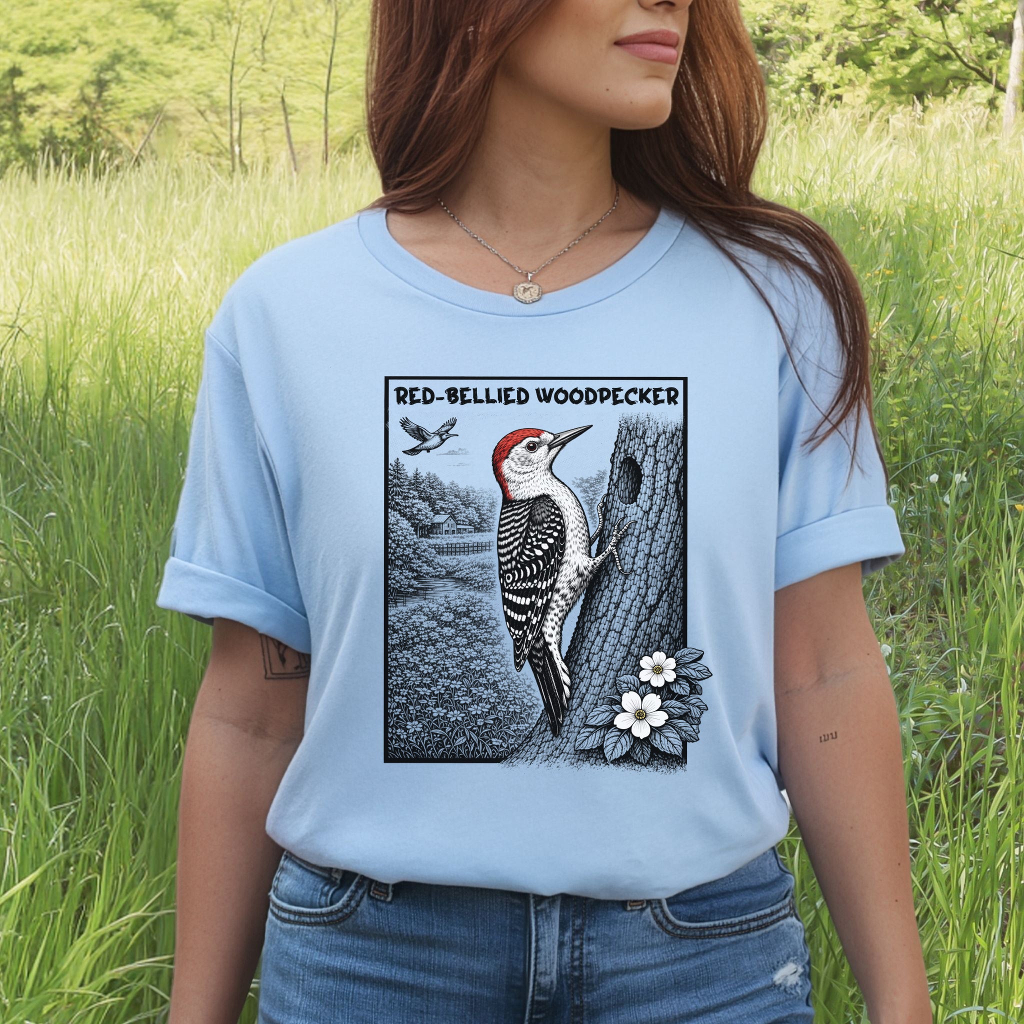 Red-Bellied Woodpecker T-Shirt – Retro Forest Birdwatching Vibes