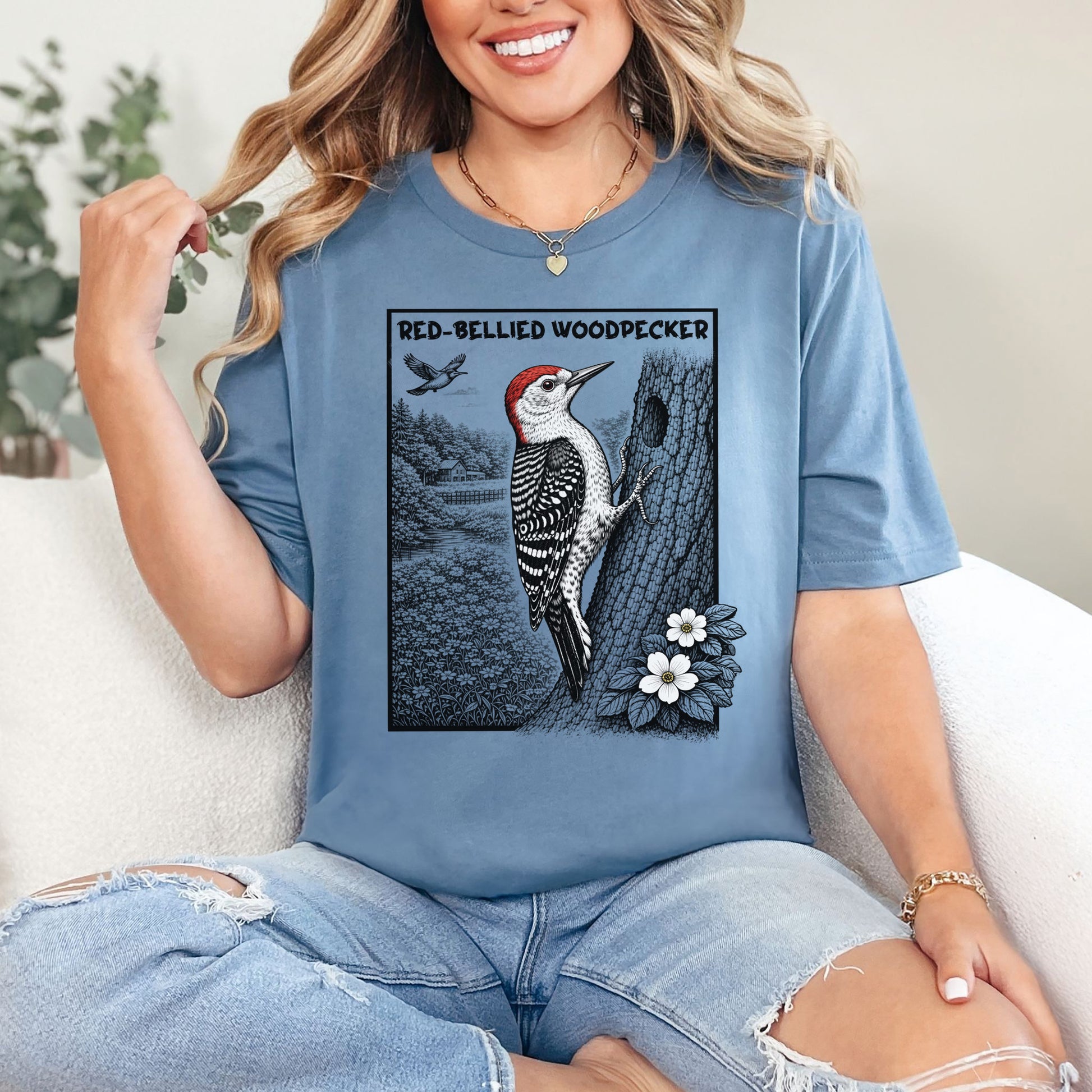 Red-Bellied Woodpecker T-Shirt – Retro Forest Birdwatching Vibes