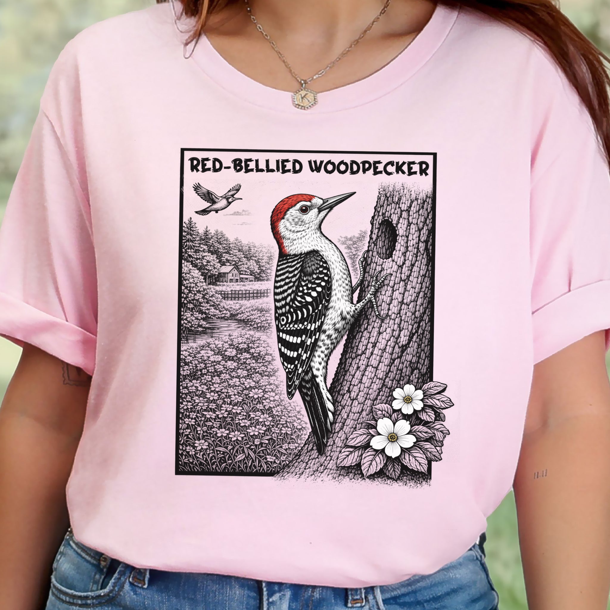 Red-Bellied Woodpecker T-Shirt – Retro Forest Birdwatching Vibes