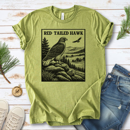 Red-Tailed Hawk Vintage Raptor Illustration Birdwatching T-Shirt