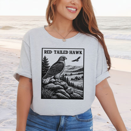 Red-Tailed Hawk Vintage Raptor Illustration Birdwatching T-Shirt