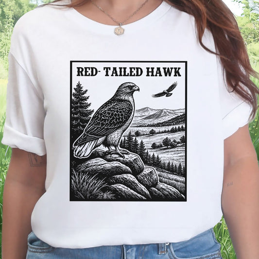 Red-Tailed Hawk Vintage Raptor Illustration Birdwatching T-Shirt