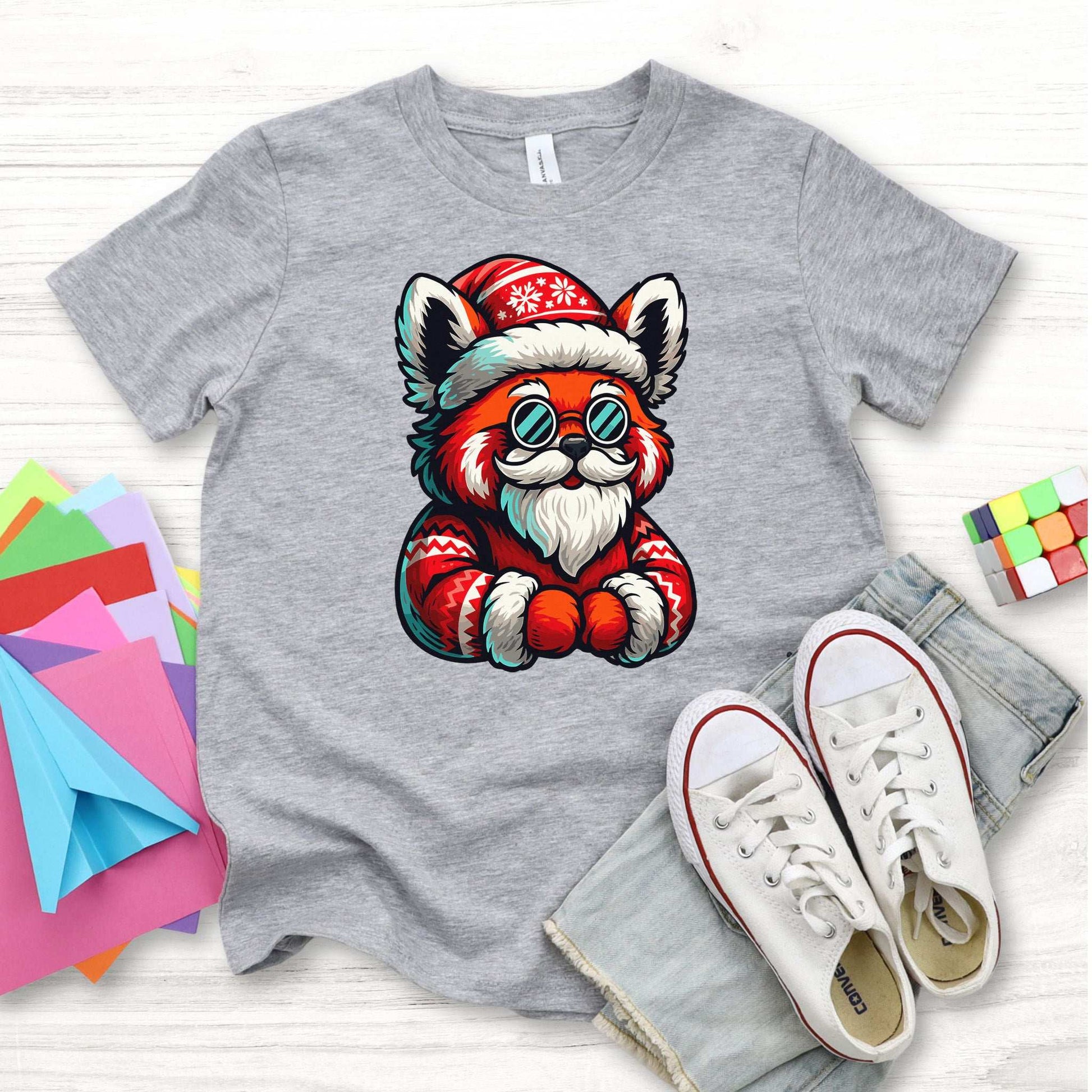 Red Panda Claus Kids T-Shirt – Funny Cool Santa Christmas Tee, Youth Tee