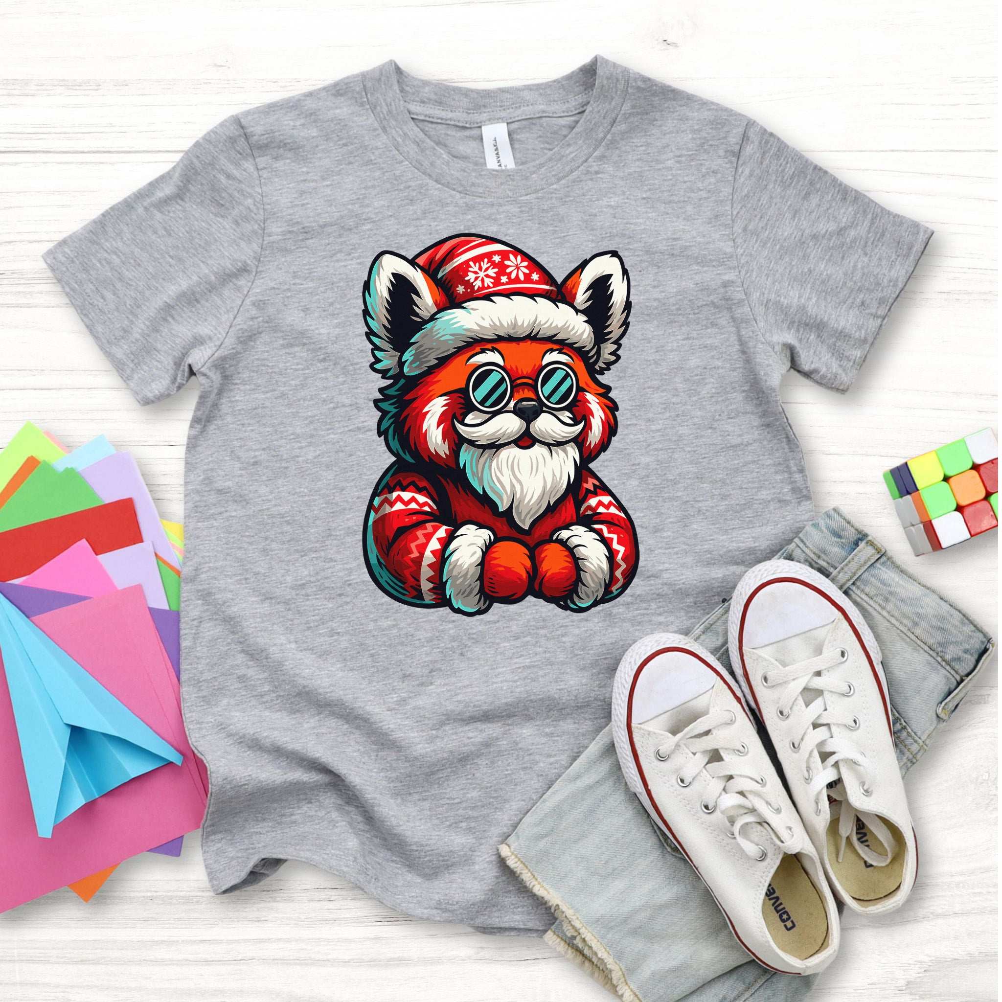 Red Panda Claus Kids T-Shirt – Funny Cool Santa Christmas Tee, Youth Tee