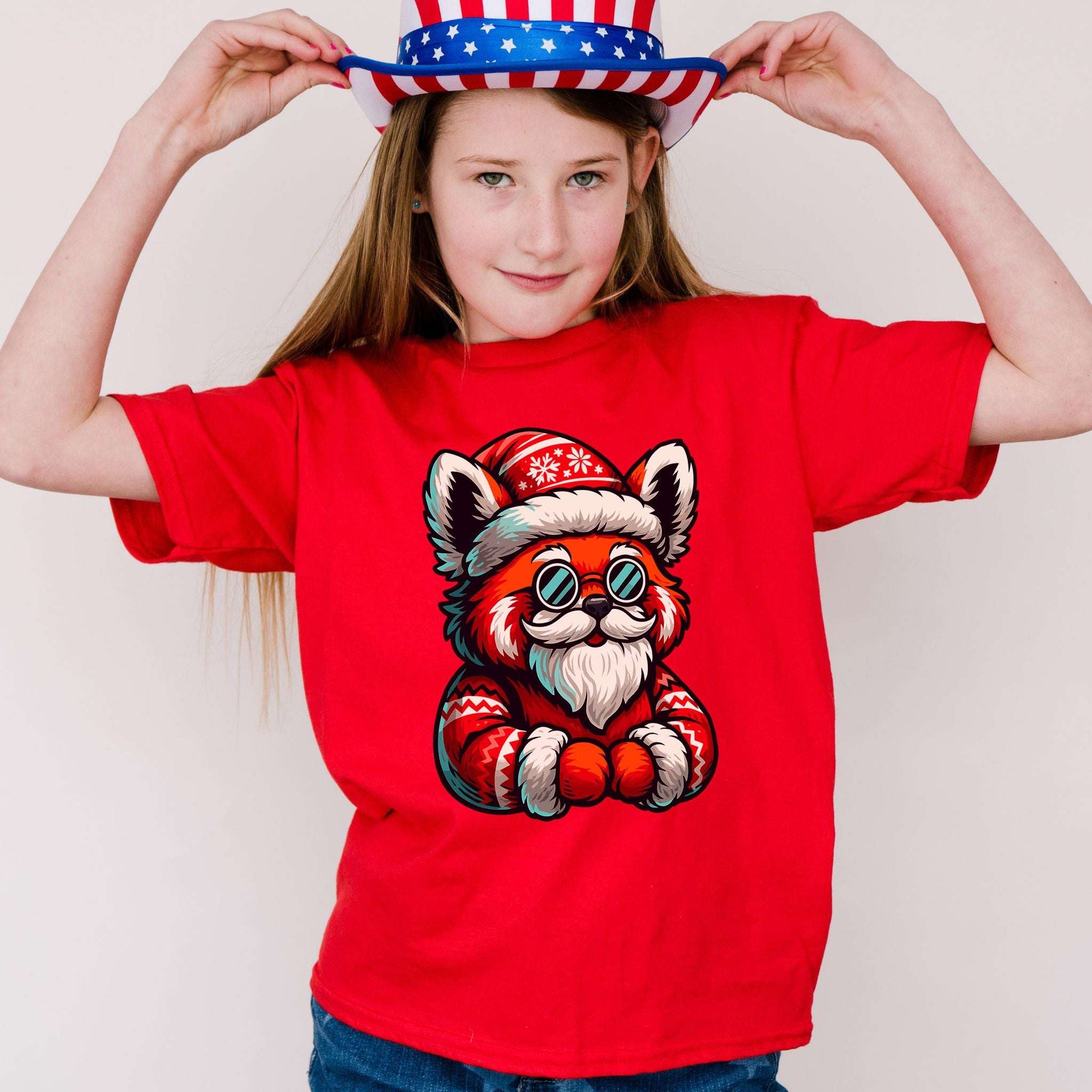 Red Panda Claus Kids T-Shirt – Funny Cool Santa Christmas Tee, Youth Tee