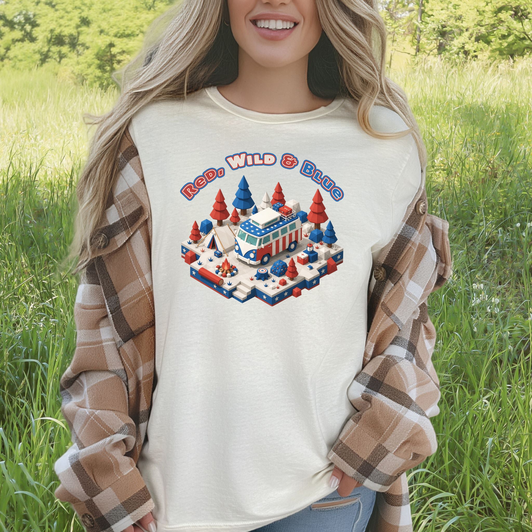 Red Wild and Blue USA Patriotic Camper Van Life Adventure T-Shirt