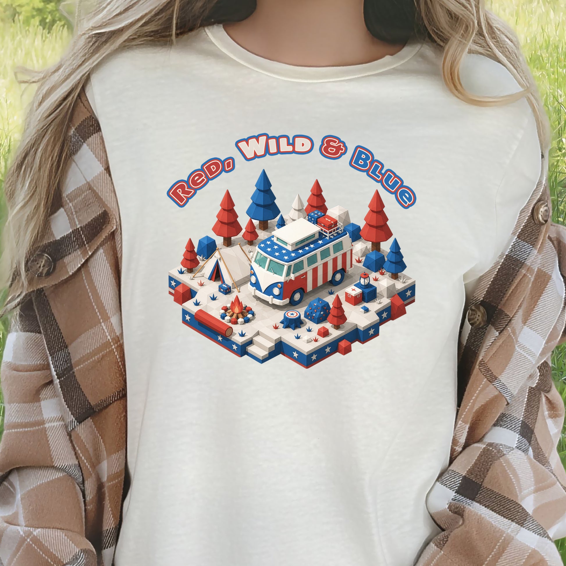 Red Wild and Blue USA Patriotic Camper Van Life Adventure T-Shirt