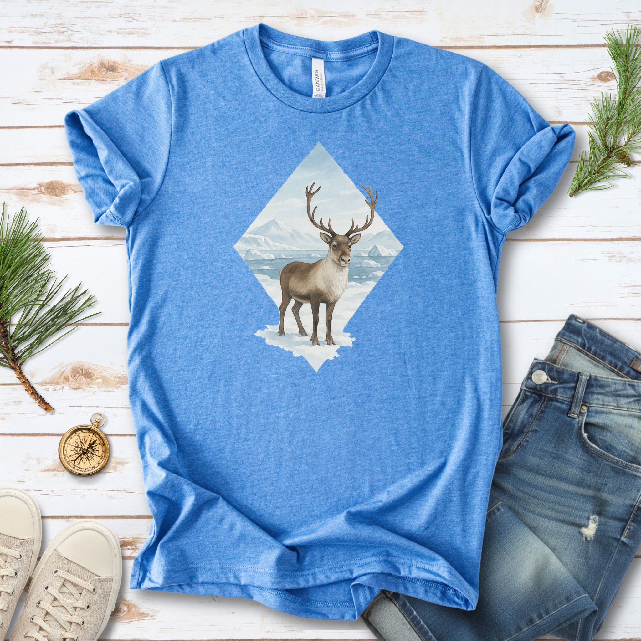 Arctic Reindeer Diamond T-Shirt – Retro Winter Nature Gift Tee